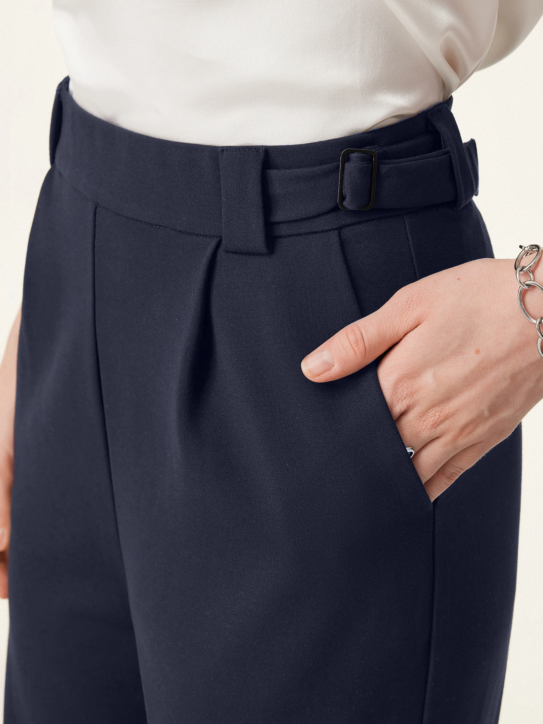 High Rise Pull-on Wide Leg Pants with Adjustable Bar