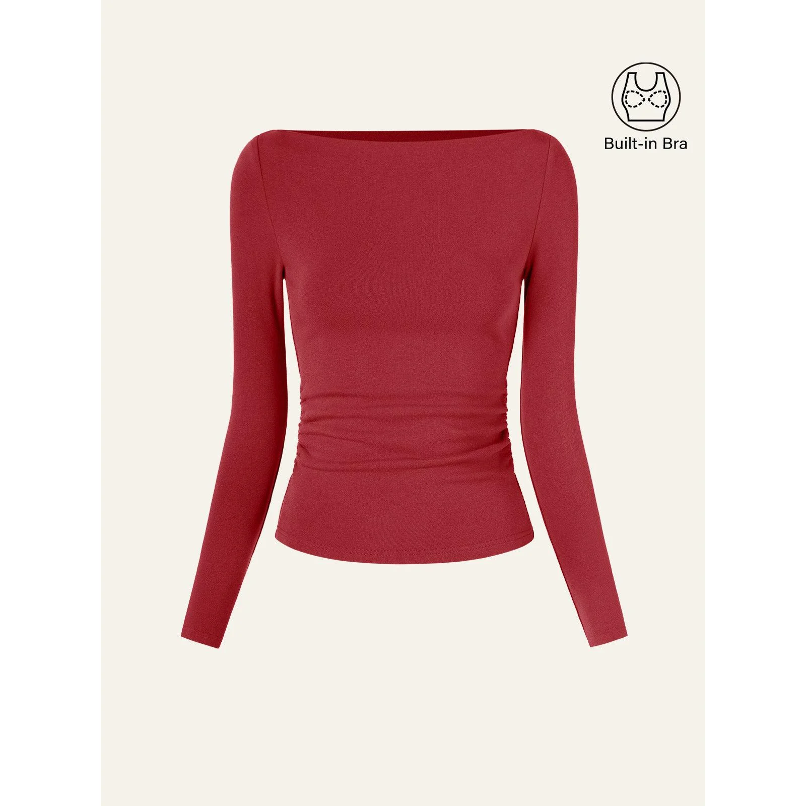 Contemporary Side-Ruched Boatneck Bra Top