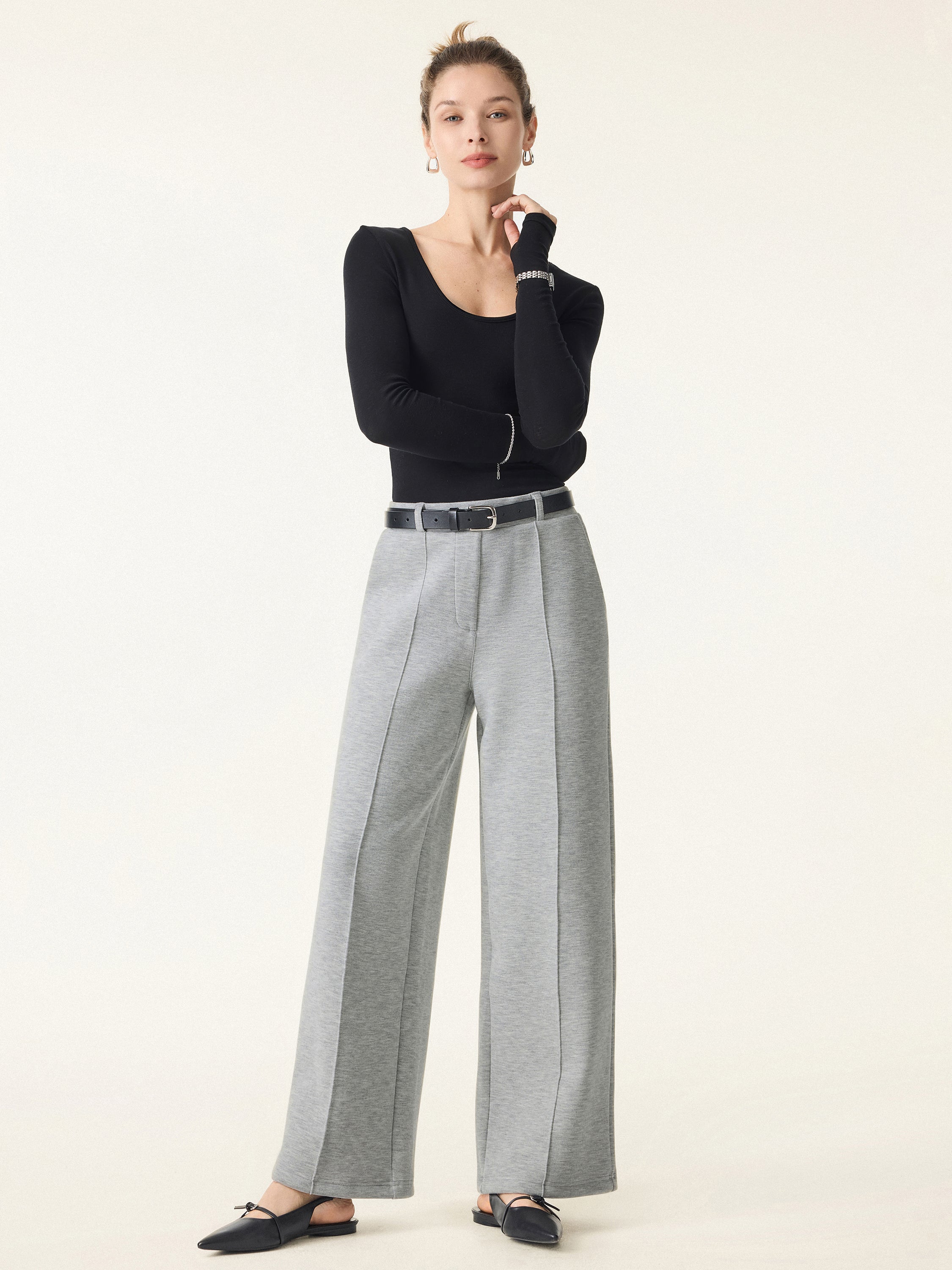 High-Waisted Straight-Leg Pull-On Trousers