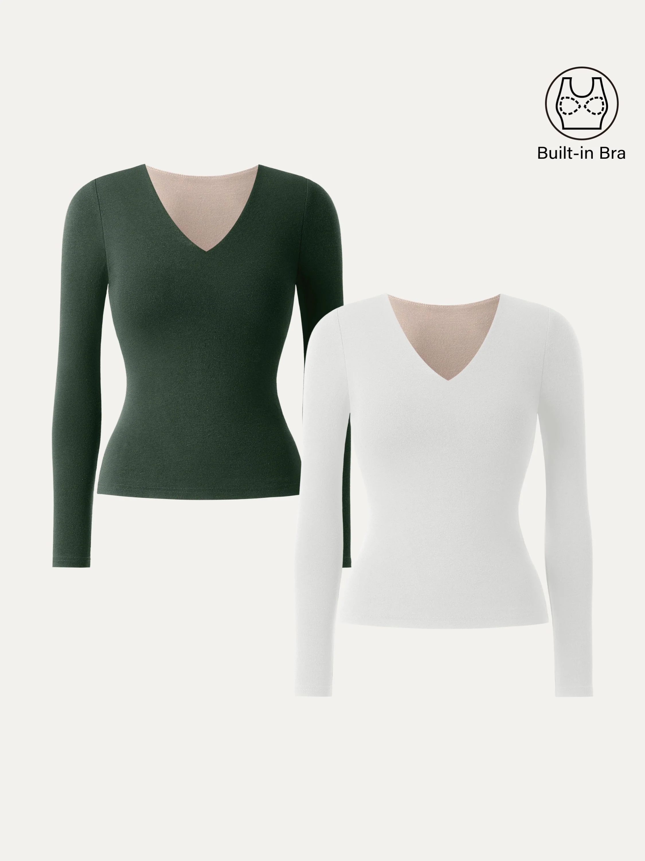 2-Piece Set Stretch Cotton V-Neck Long Sleeve Crop Top