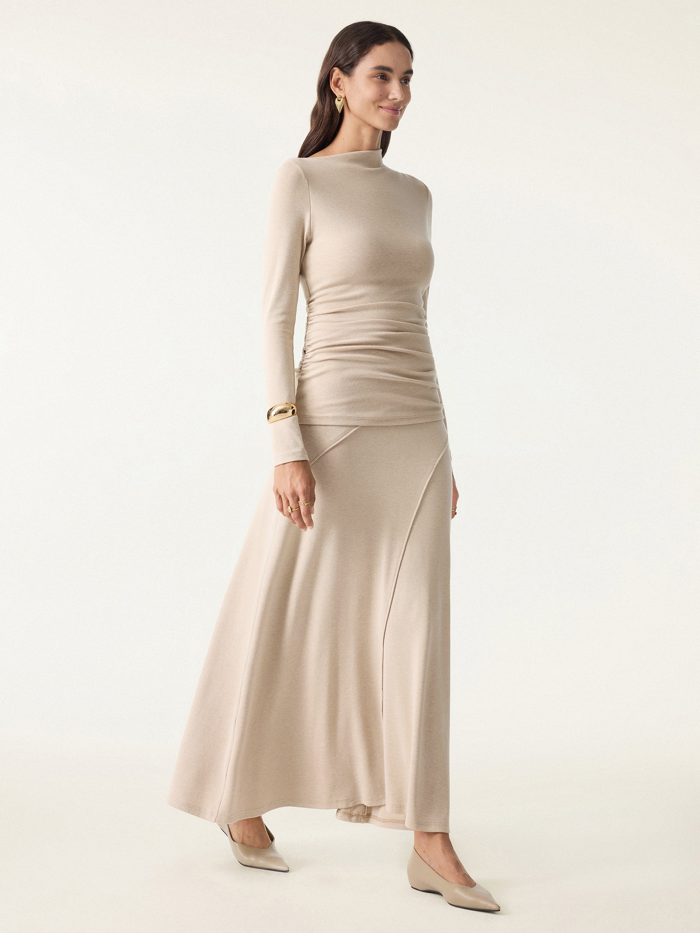 Mid Rise Pull-on Flared Maxi Skirt