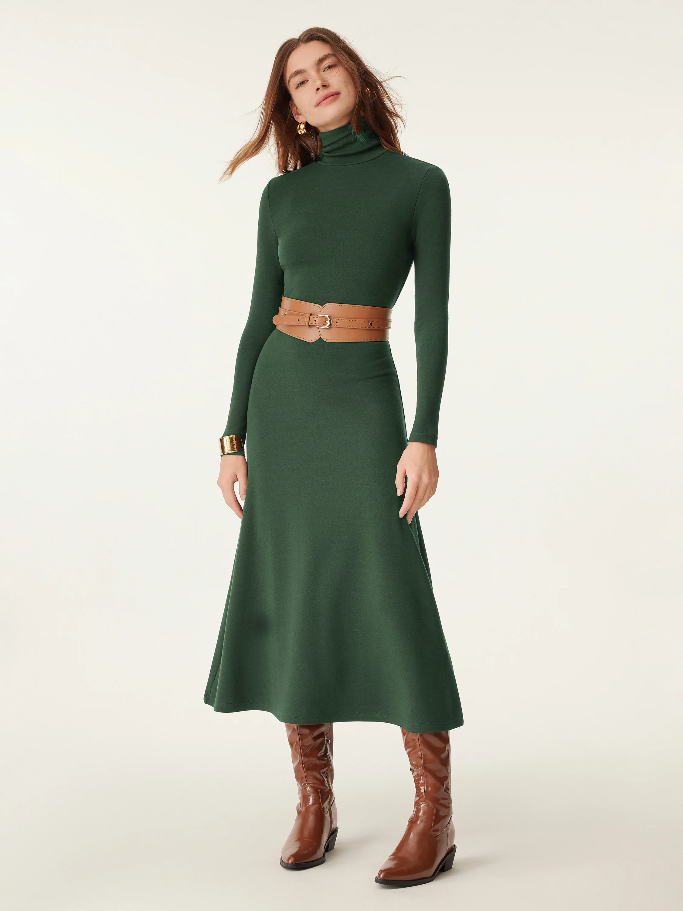 Heated Turtleneck Midi Dress