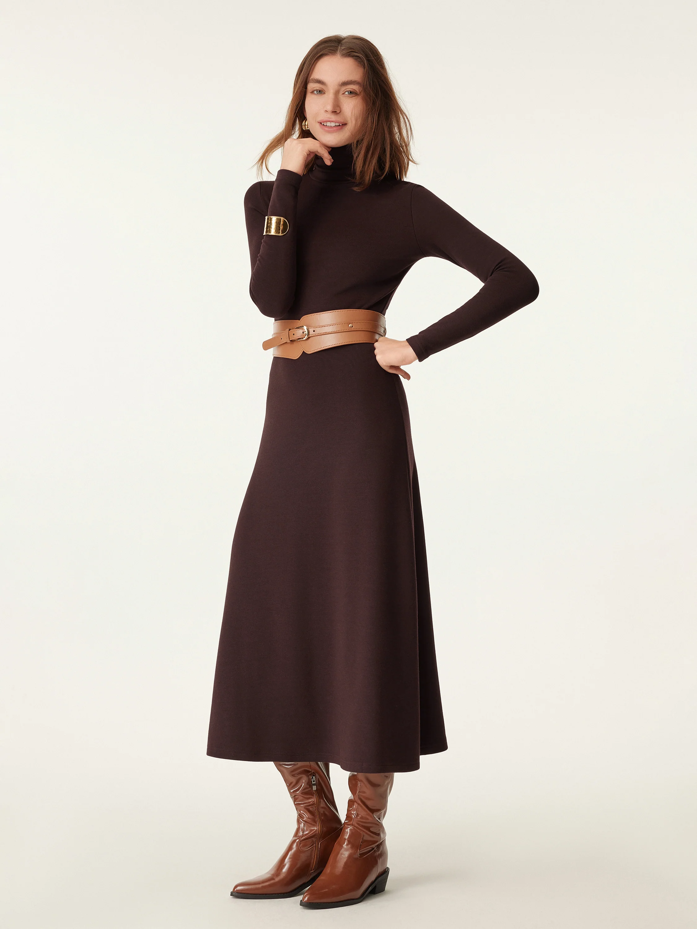 Heated Turtleneck Midi Dress