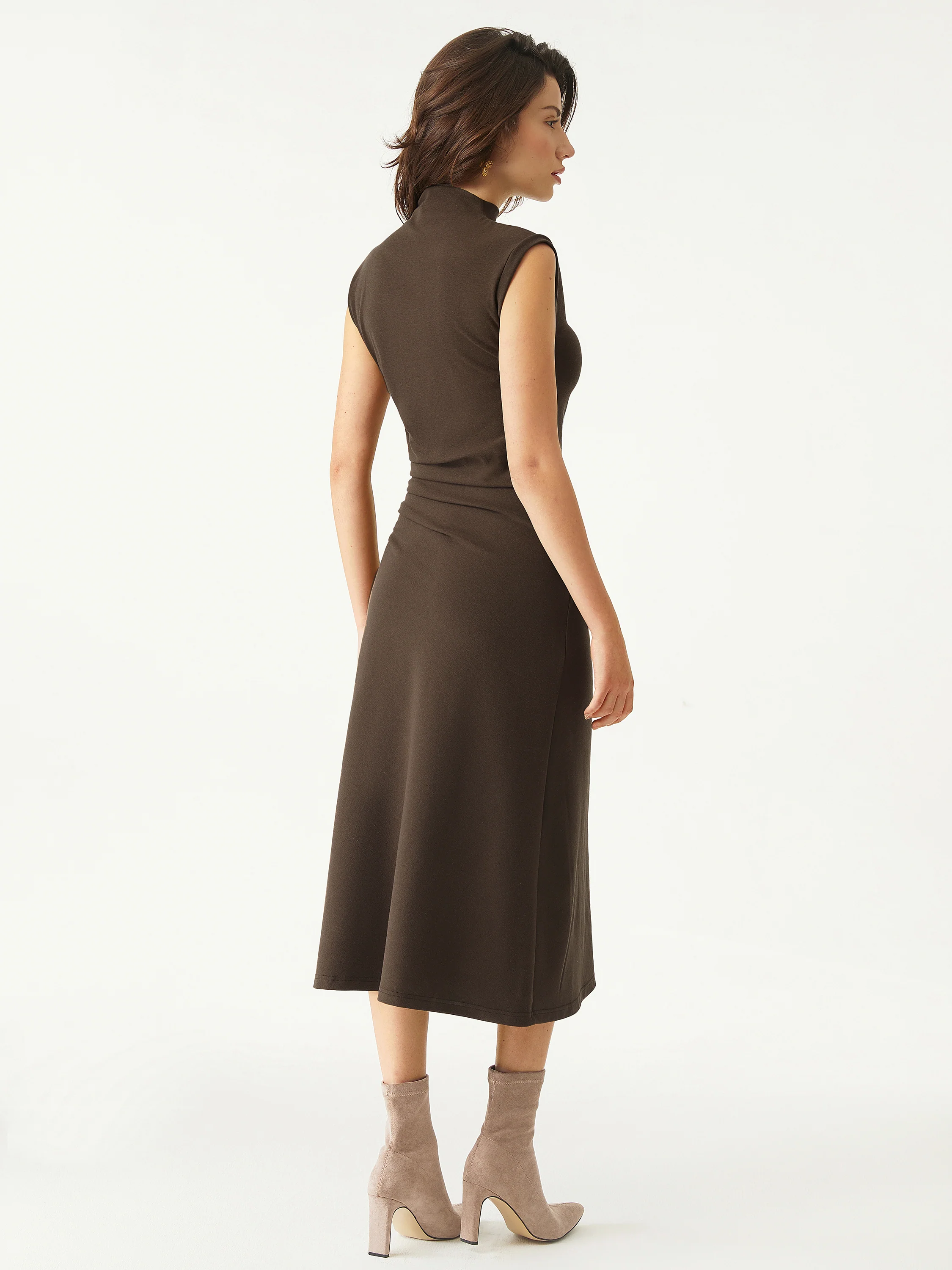 Mock Neck Tucked Midi Dress