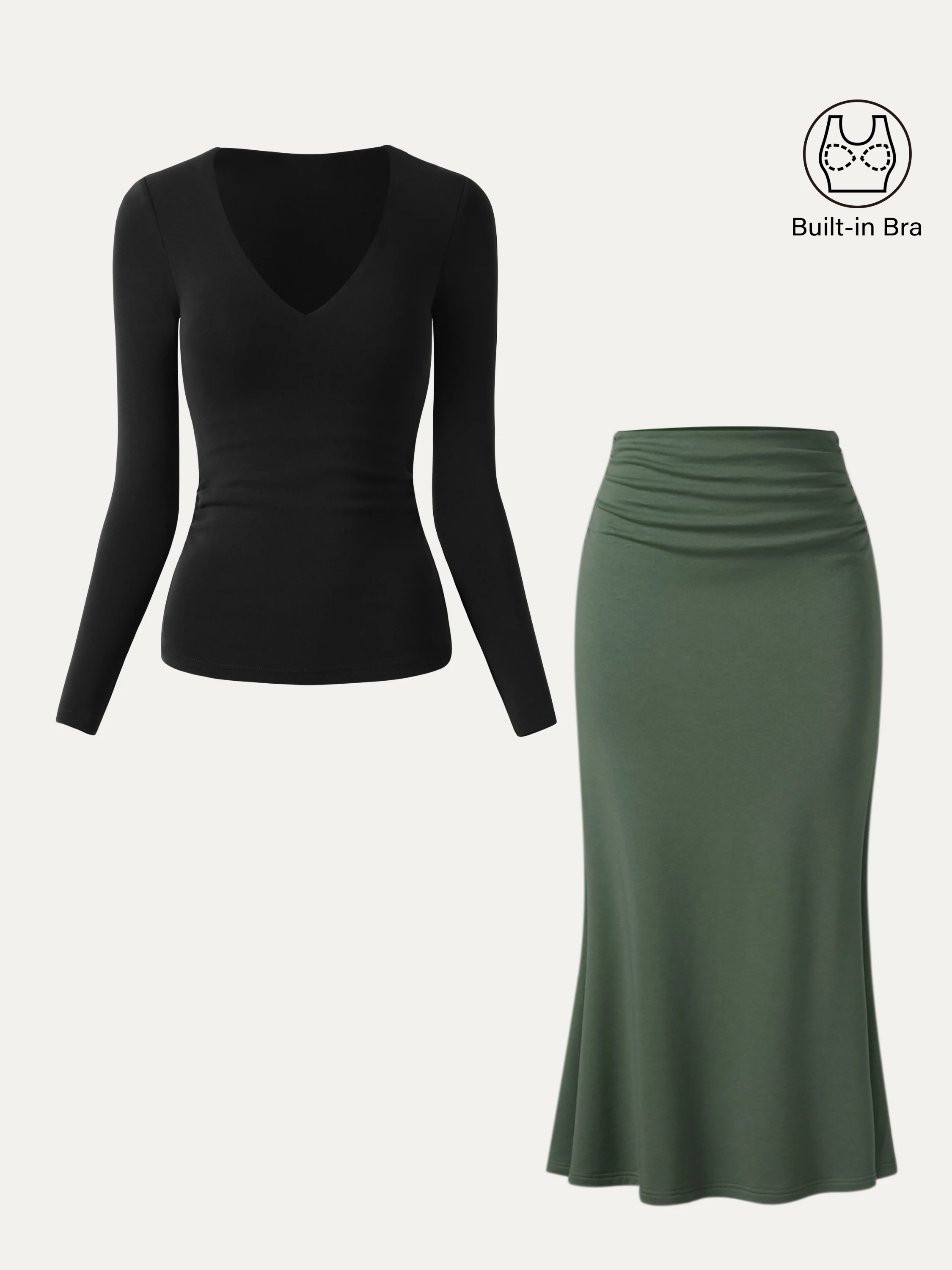 2-Piece Set: V-Neck Bra Top & Mermaid Maxi Skirt