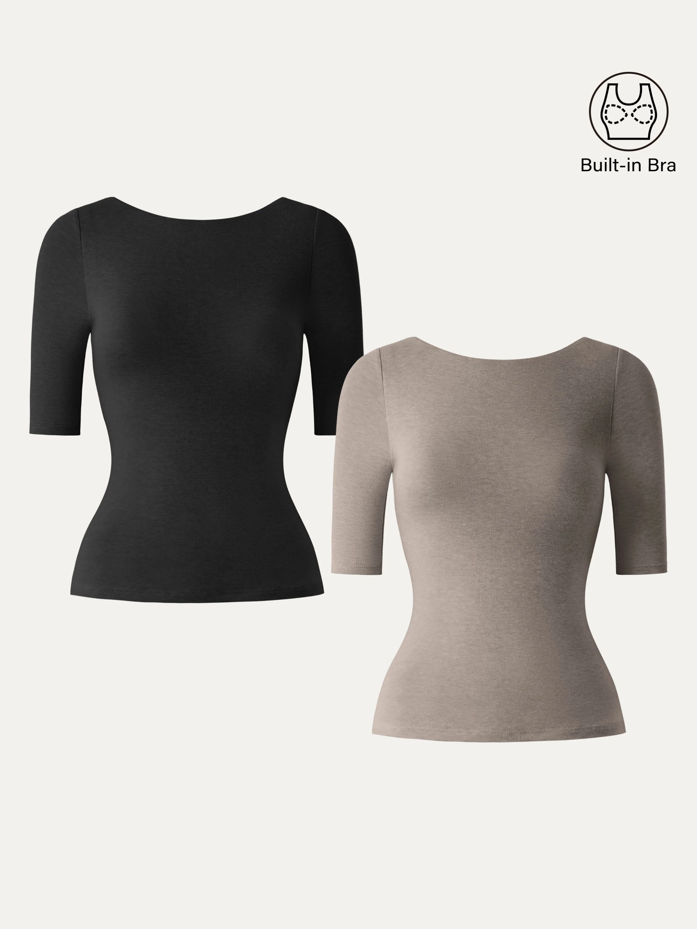 2Pcs Set Lyocell Cashmere Boatneck Elbow Length Sleeve Brami