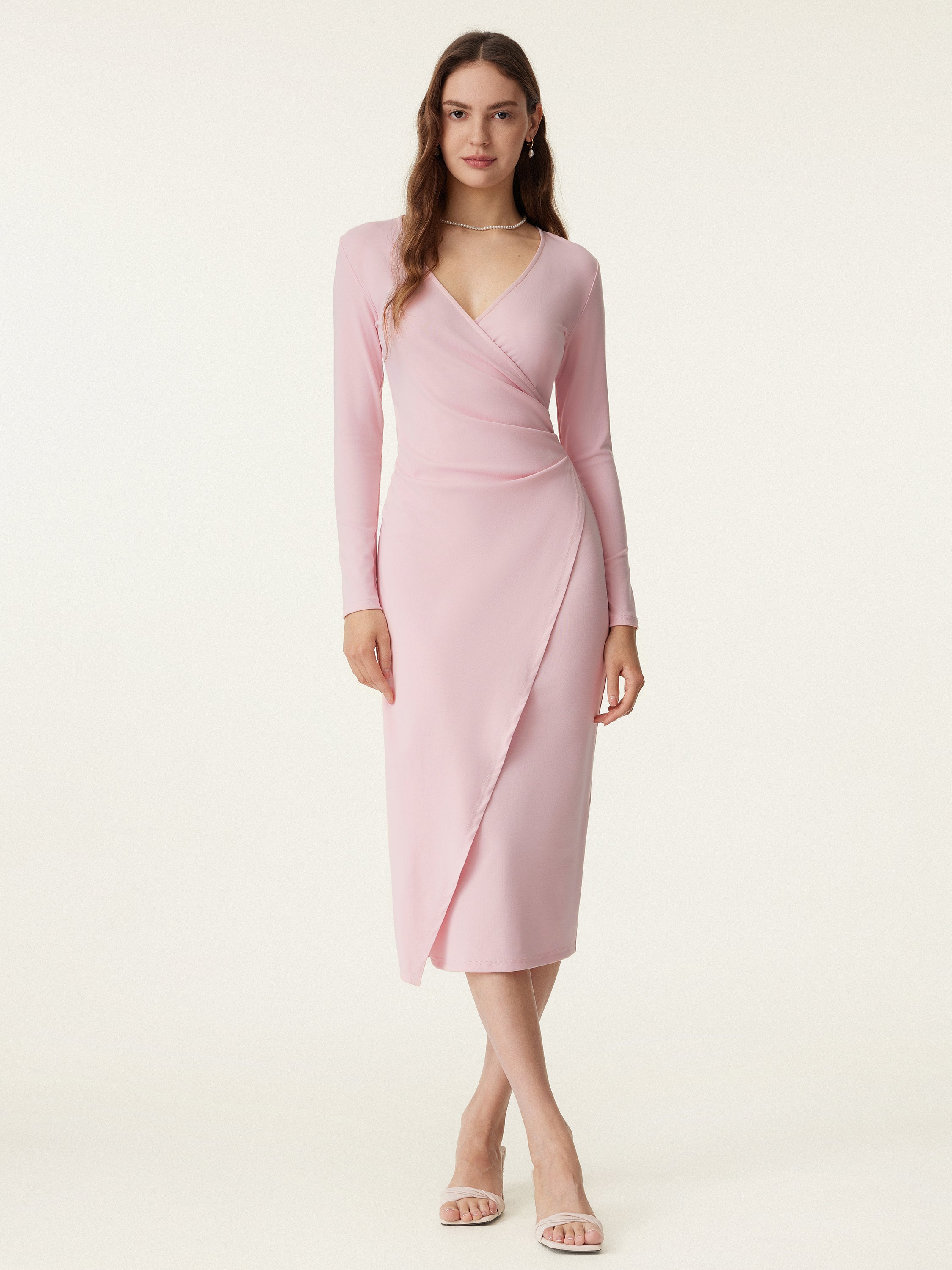 Faux Wrap Light Cotton Midi Dress