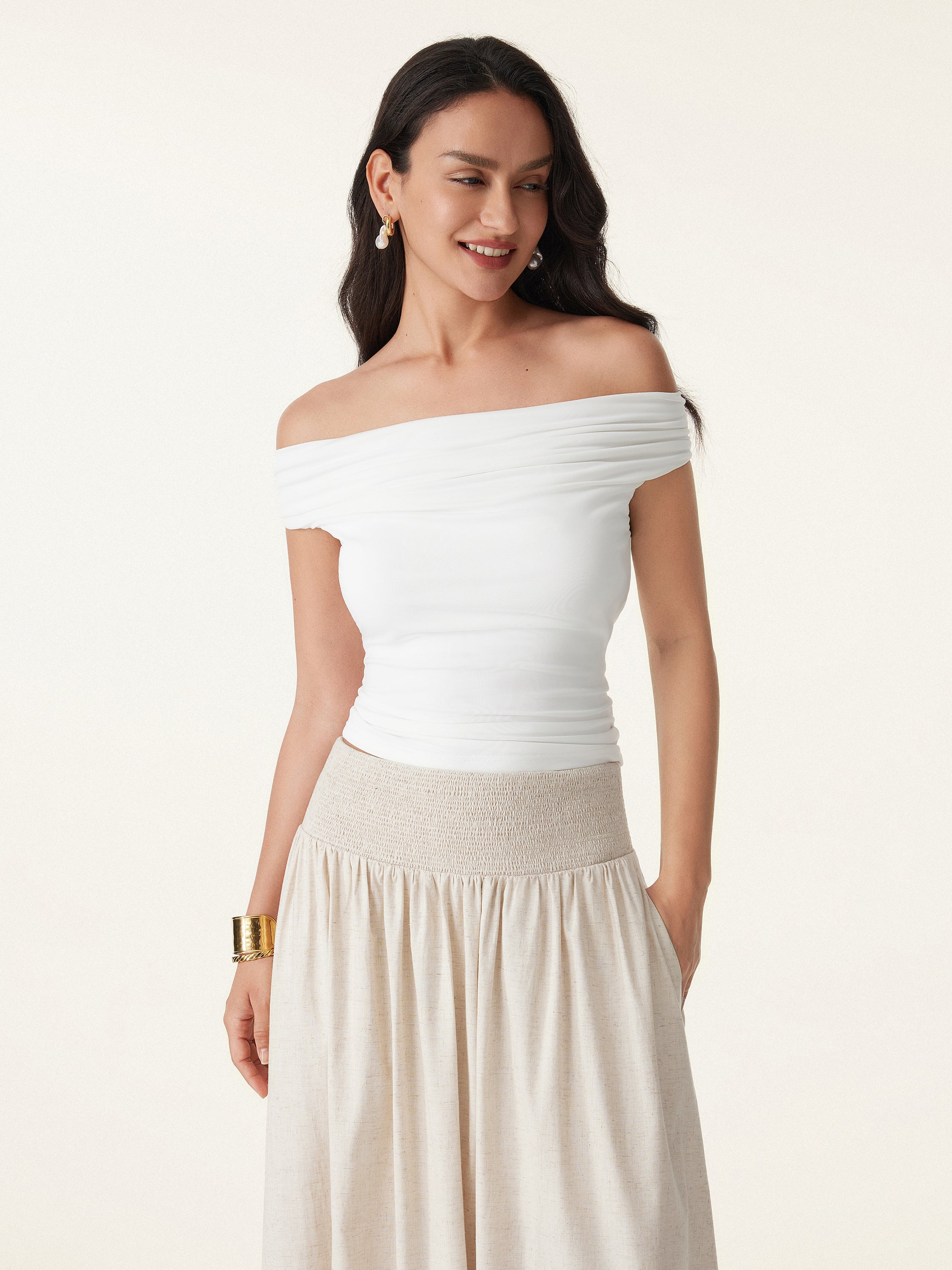 Ruched Off-shoulder New Airy Brami Top