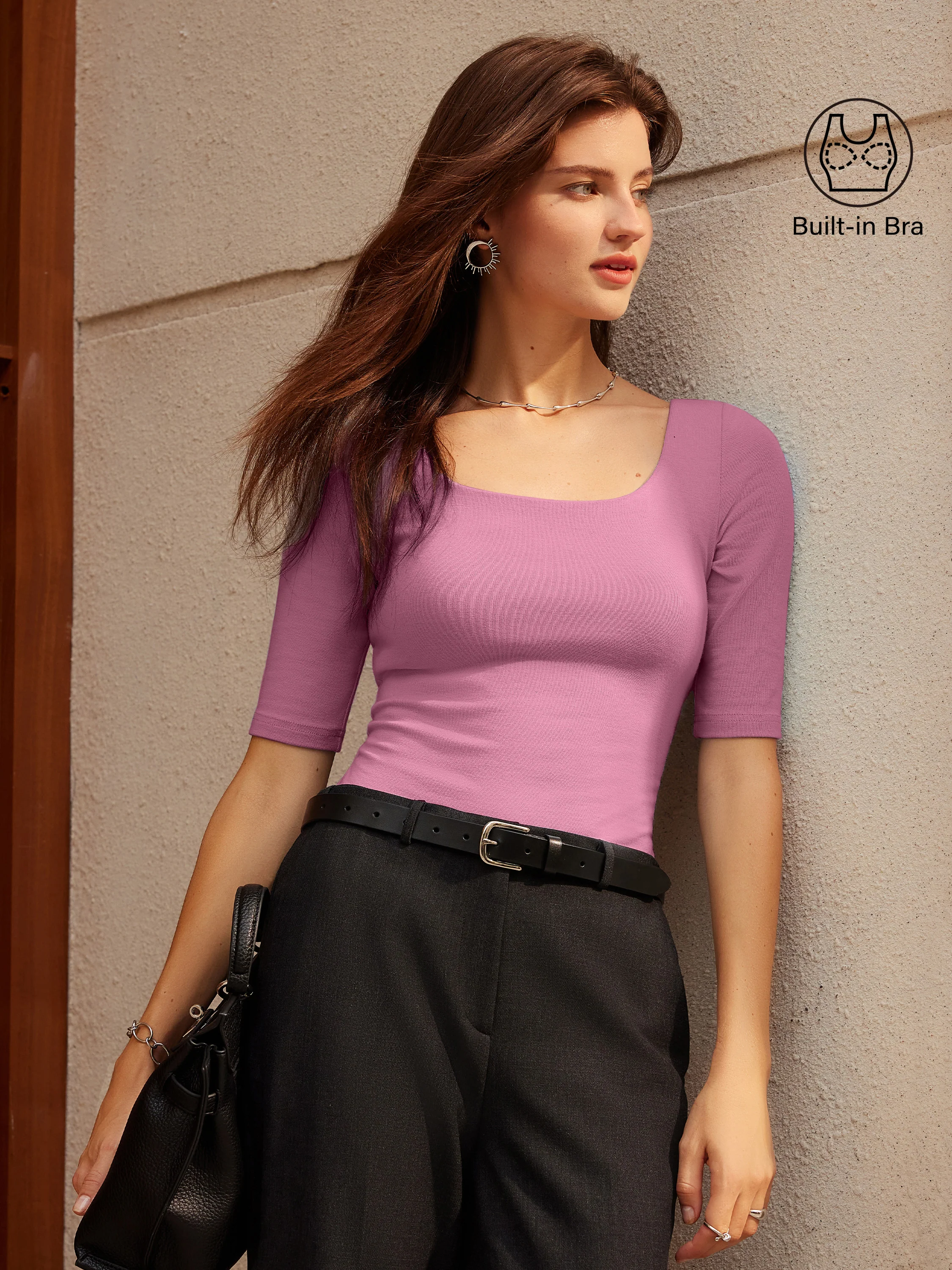 Essential Square Neck Elbow Length Sleeve Brami