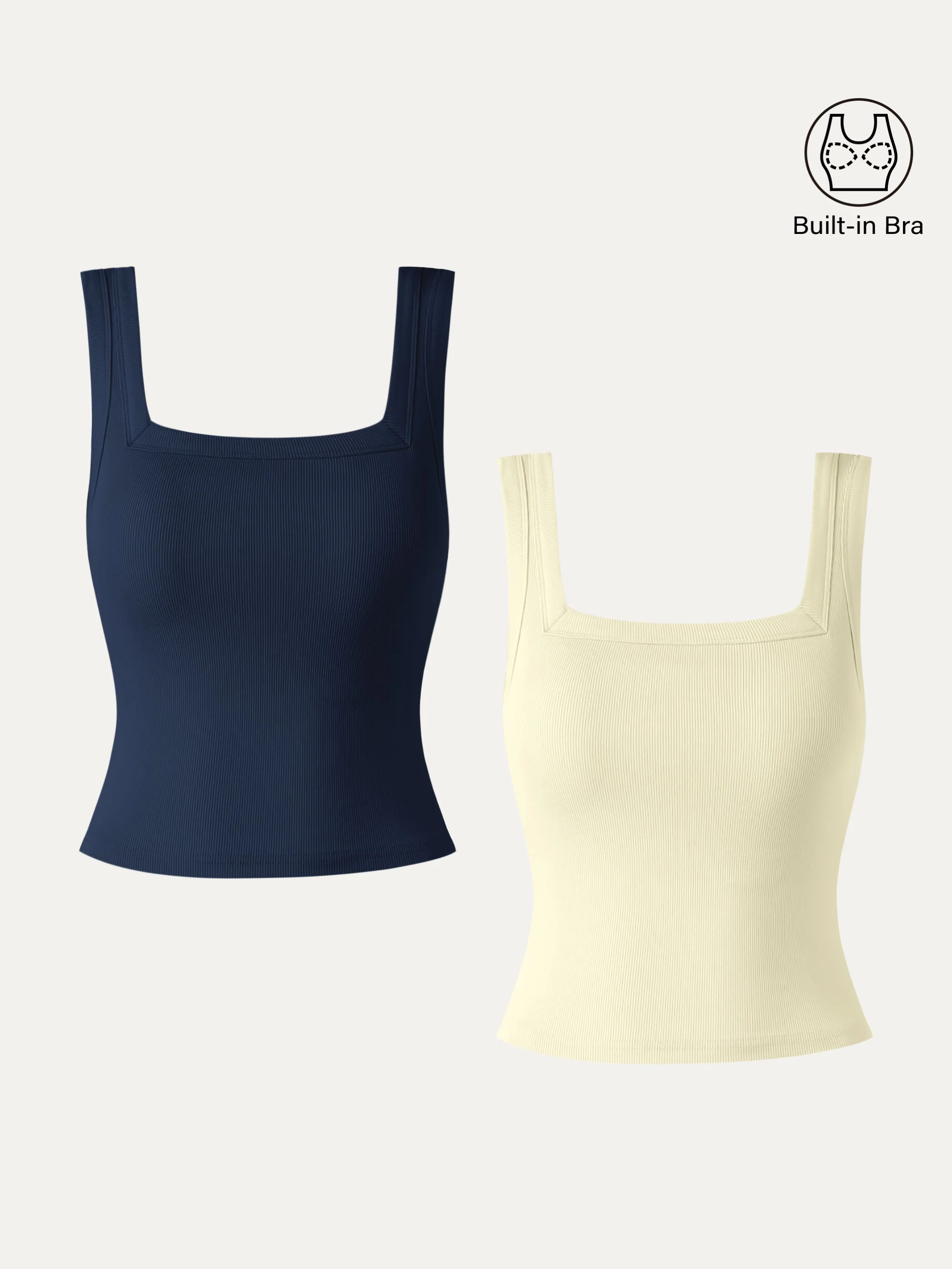2Pcs Set Cropped Slinky Square Open-Back Brami Tank Top