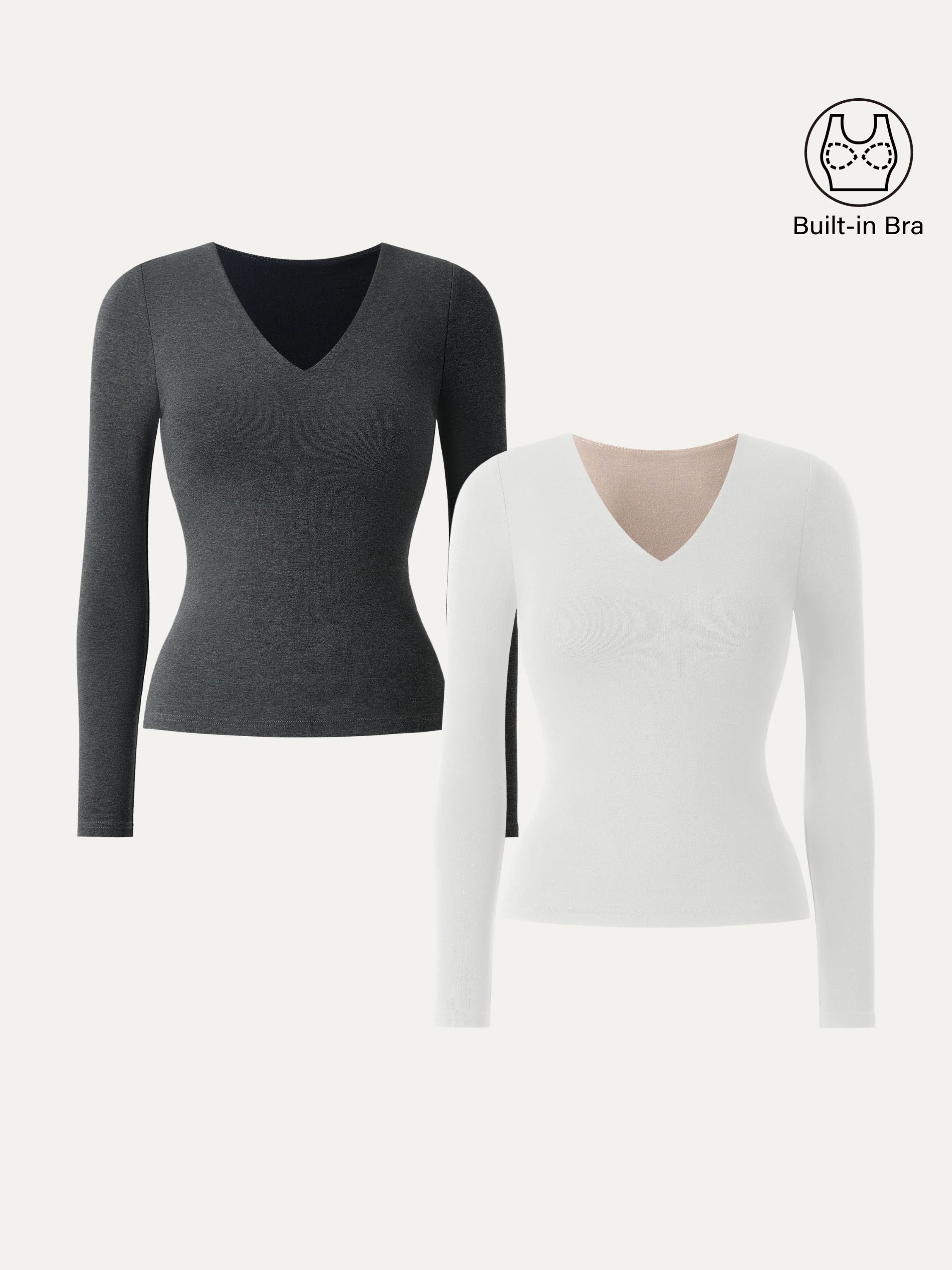 2-Piece Set Stretch Cotton V-Neck Long Sleeve Crop Top