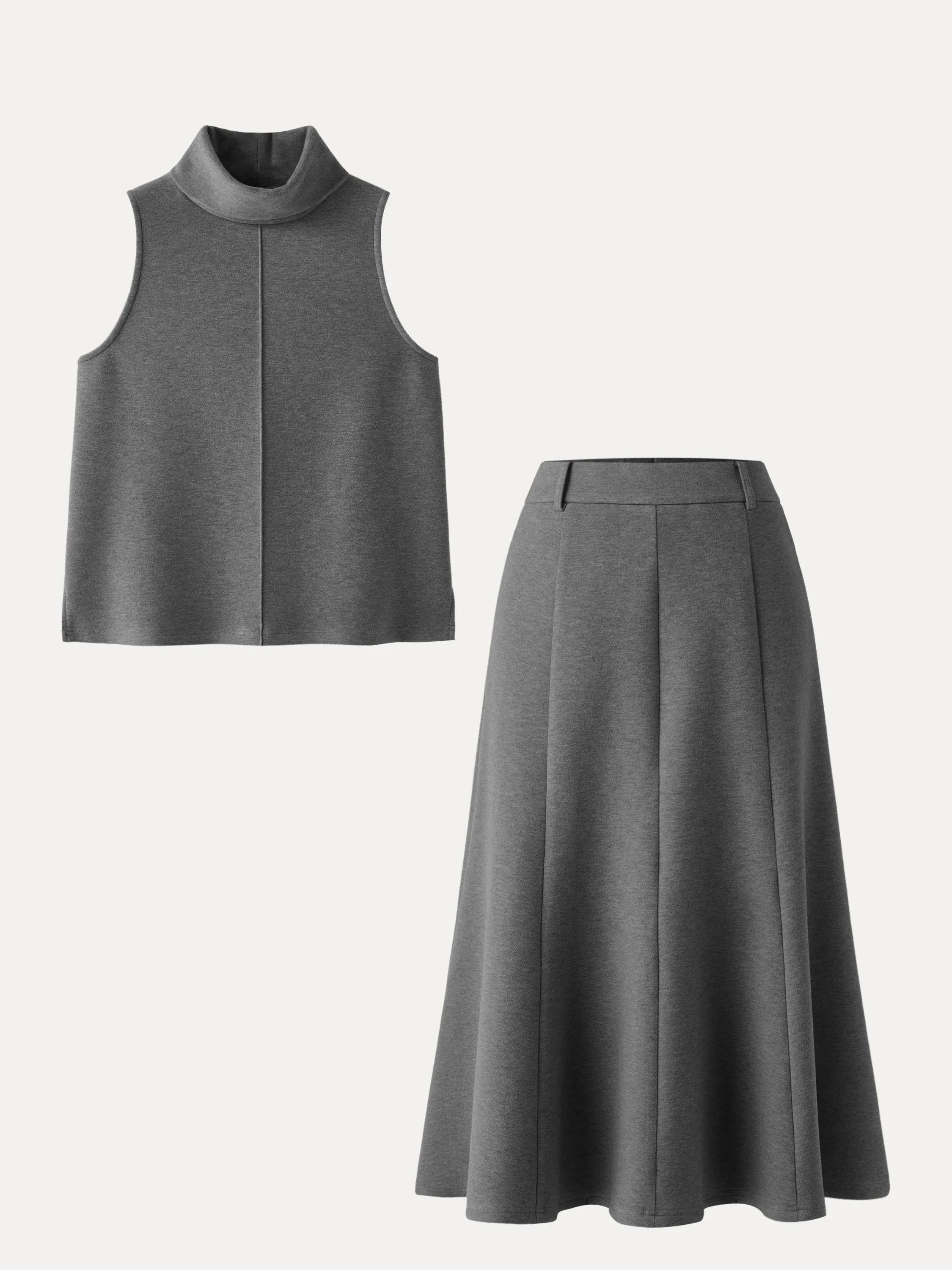 2-Piece Set Split Hem Top and High-Waisted Midi Skirt