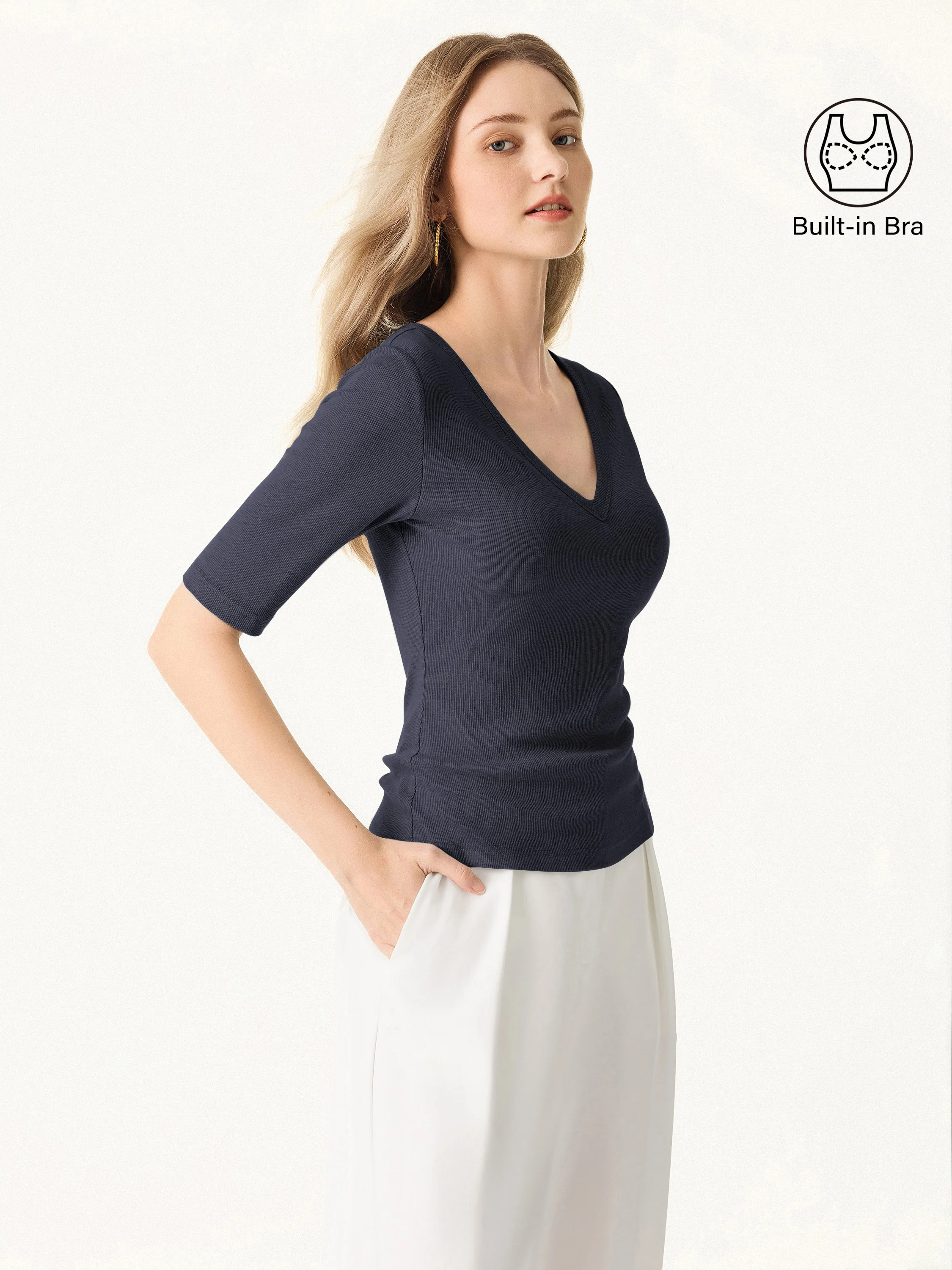 Essential V-neck Elbow Length Sleeve Brami