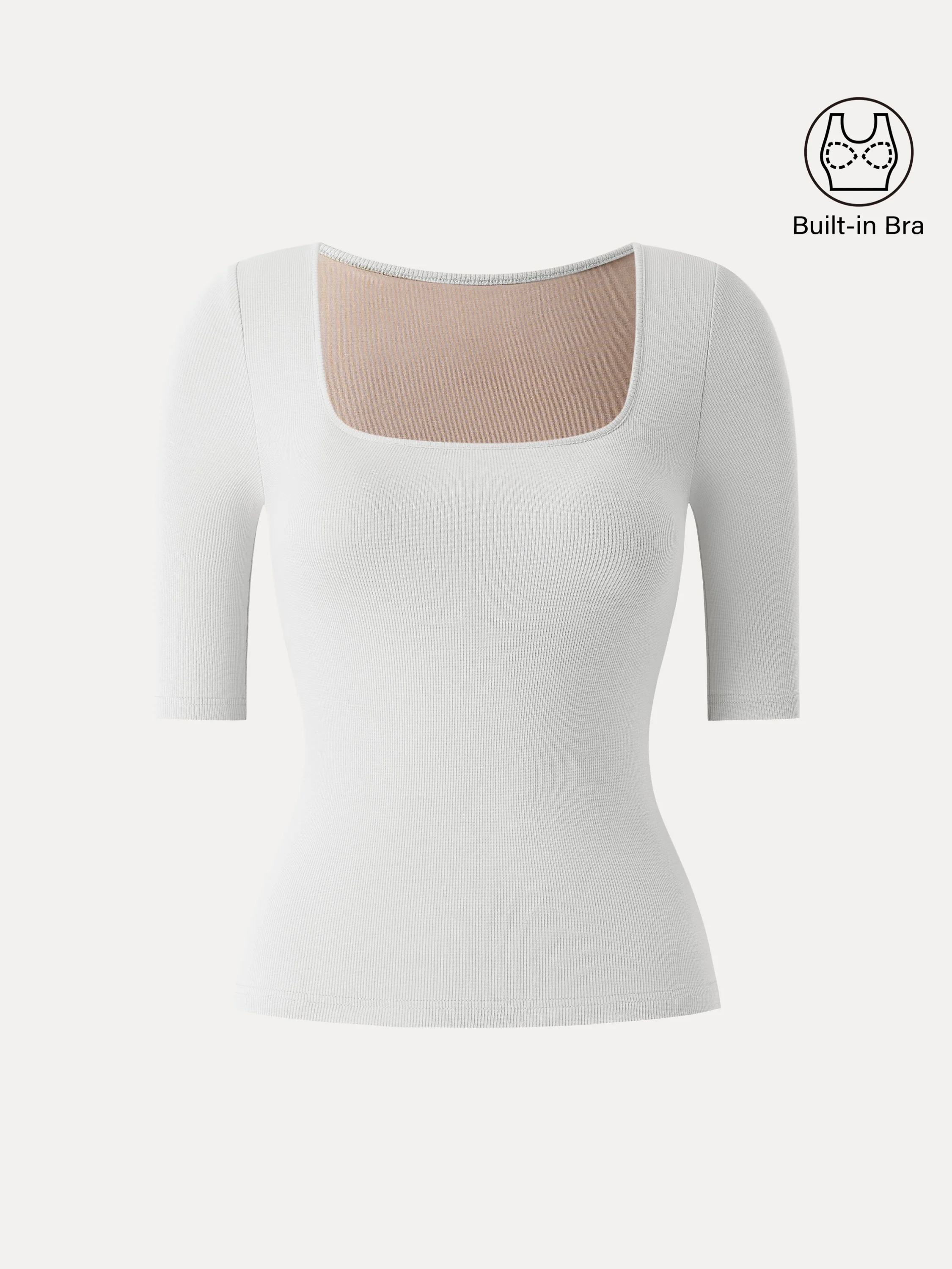 Essential Stretch Cotton Square Neck Elbow Length Sleeve Brami