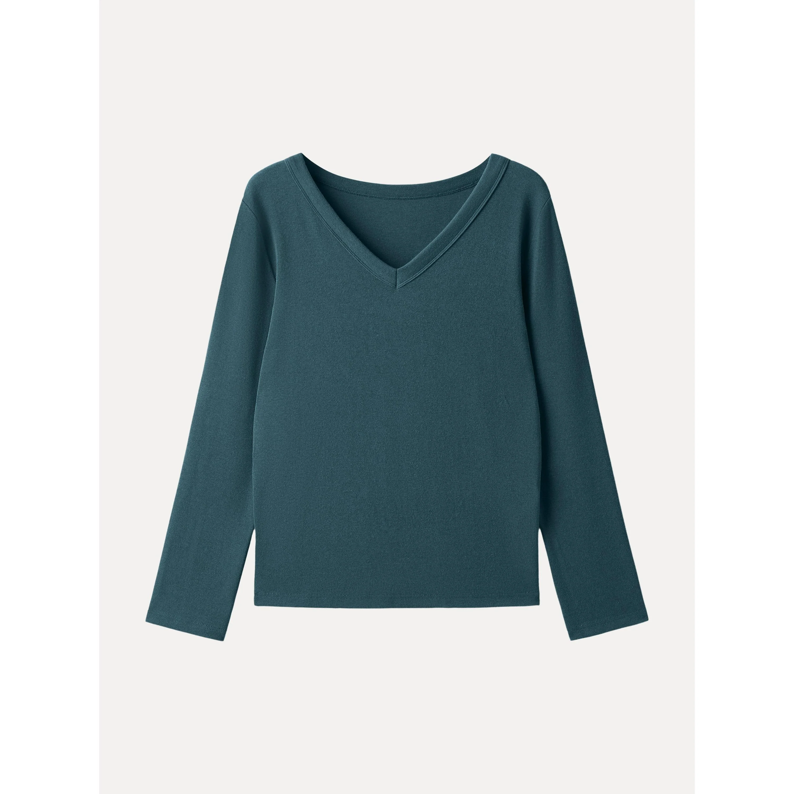 V neck Long Sleeve Top with Close fit Hem