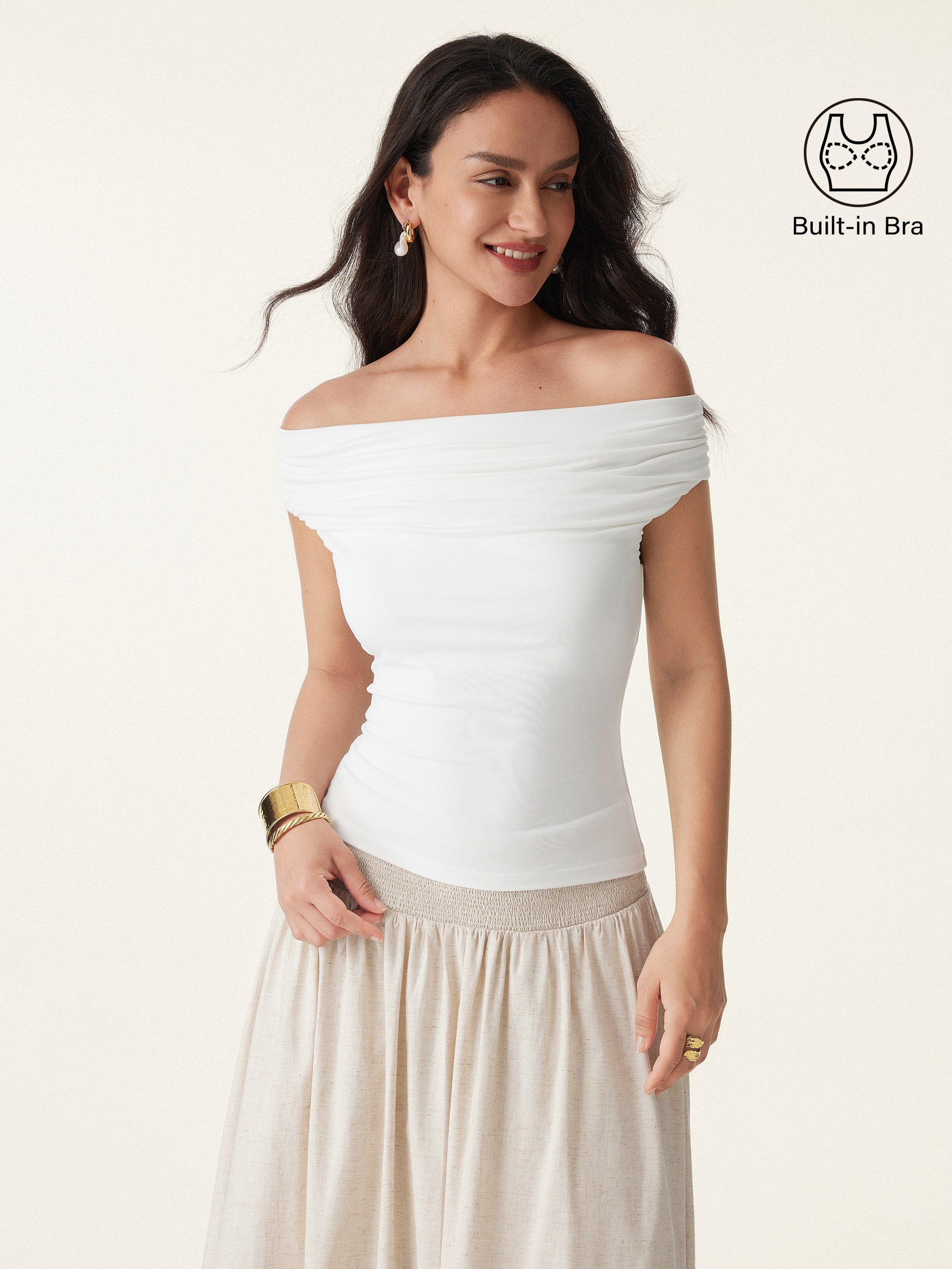 Ruched Off-shoulder New Airy Brami Top