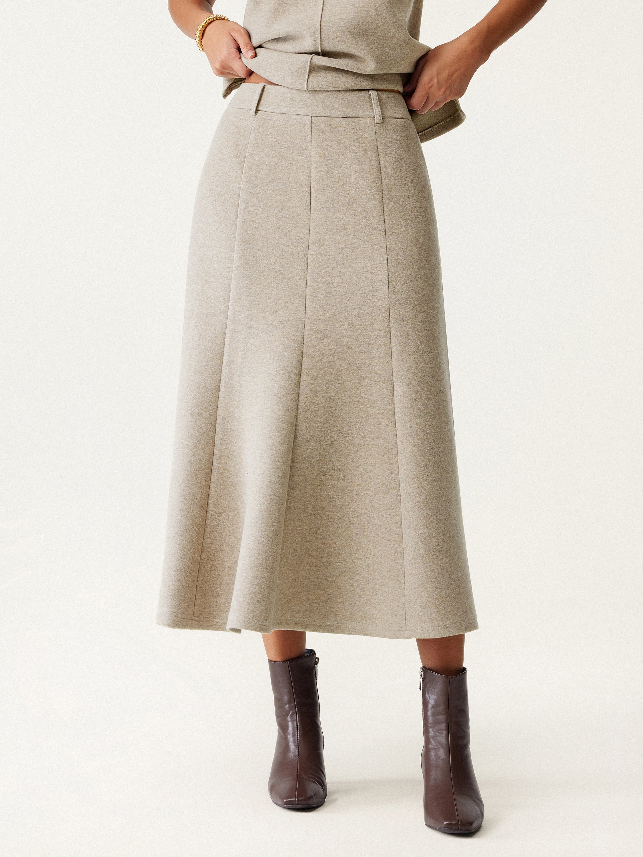 High Waisted Umbrella Hem Midi Skirt