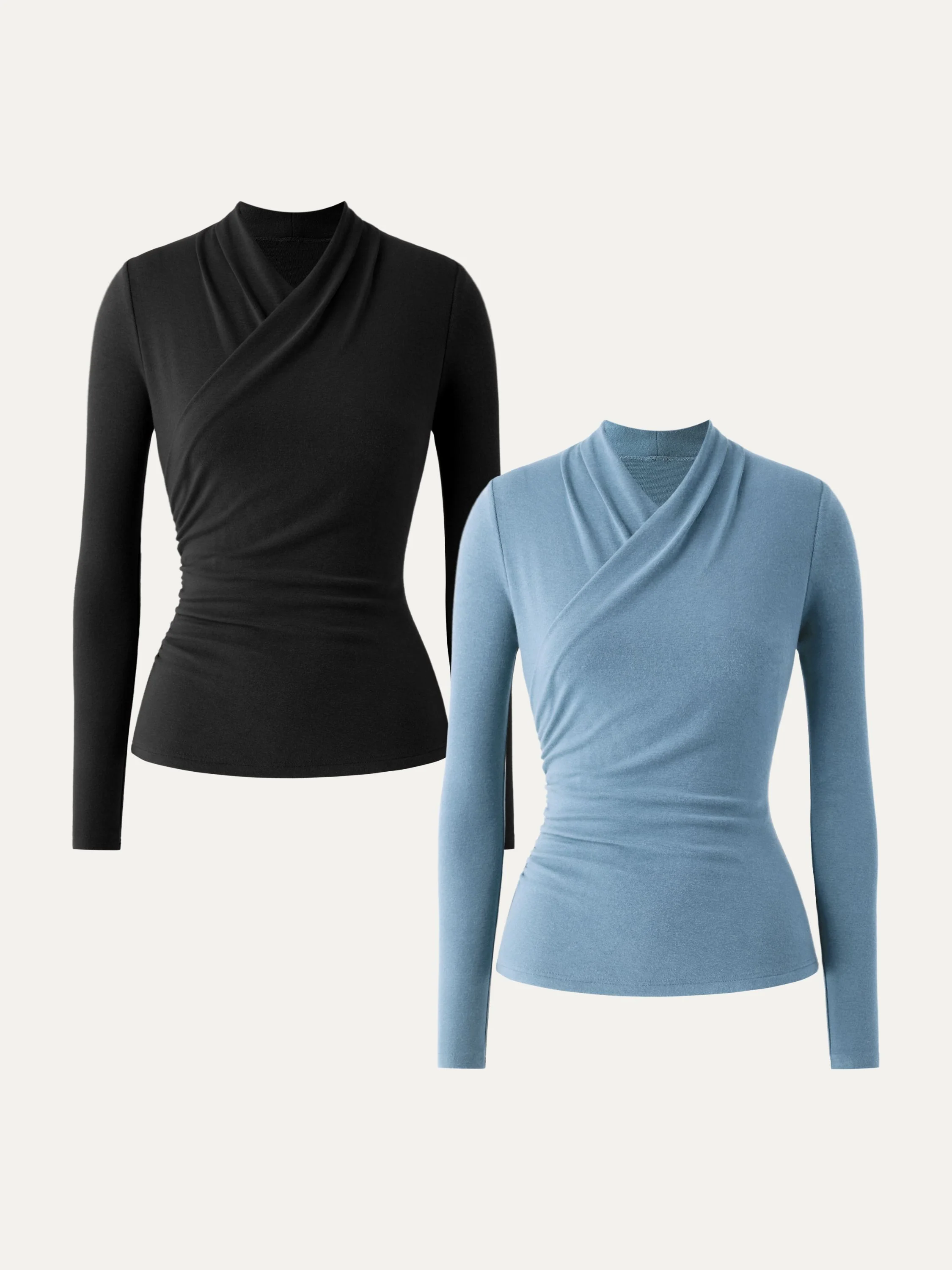 2-Piece Set Wrap Long-Sleeve Top