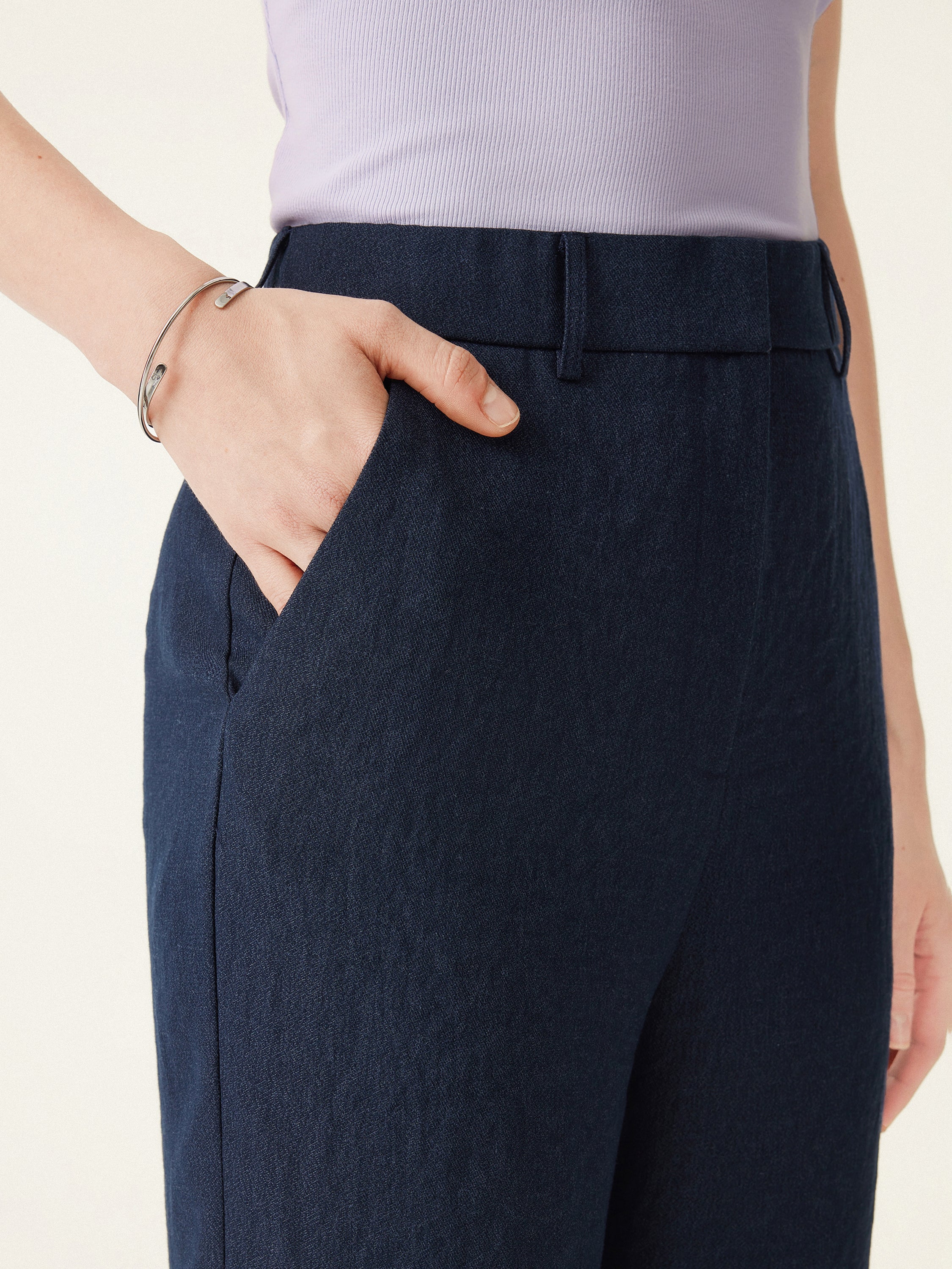 Linen Mid Rise Flared Pant with Pockets