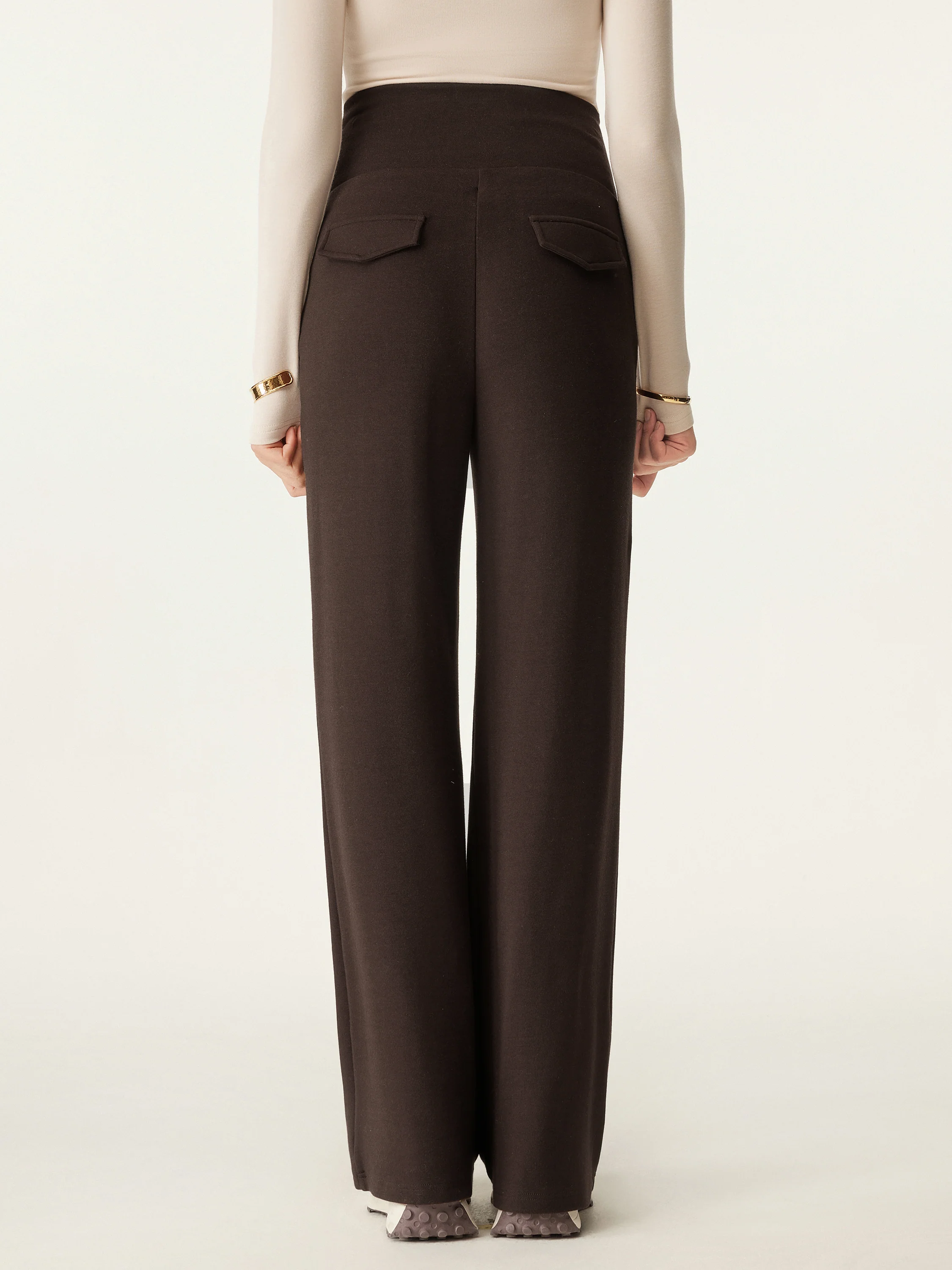 2-Piece Set Asymmetrical Placket Top and Tummy-Warming Pin-Tuck Pants