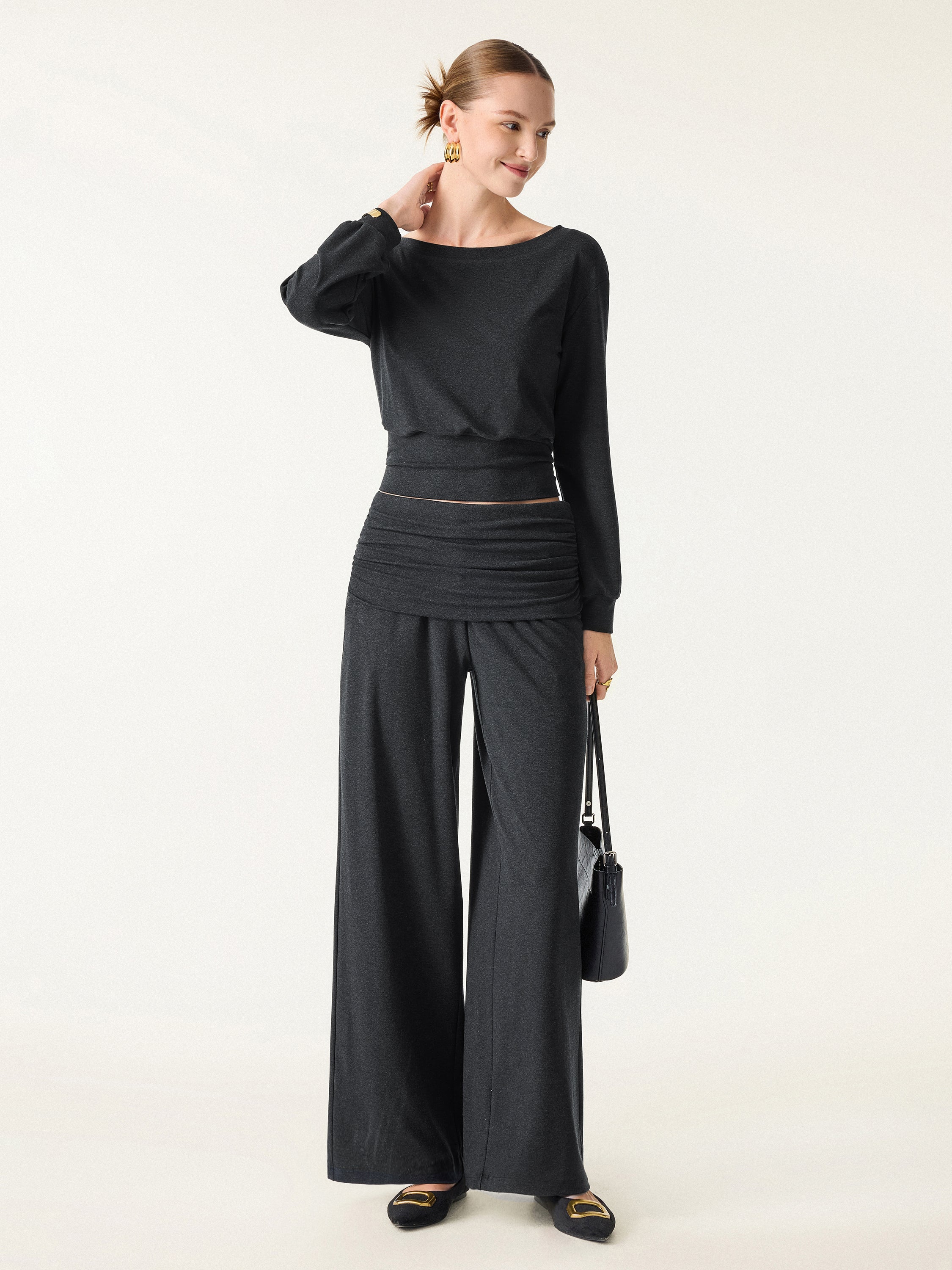 Non-itchy Wool Blend Drapey Wide-leg Pull-on Pants with Pockets