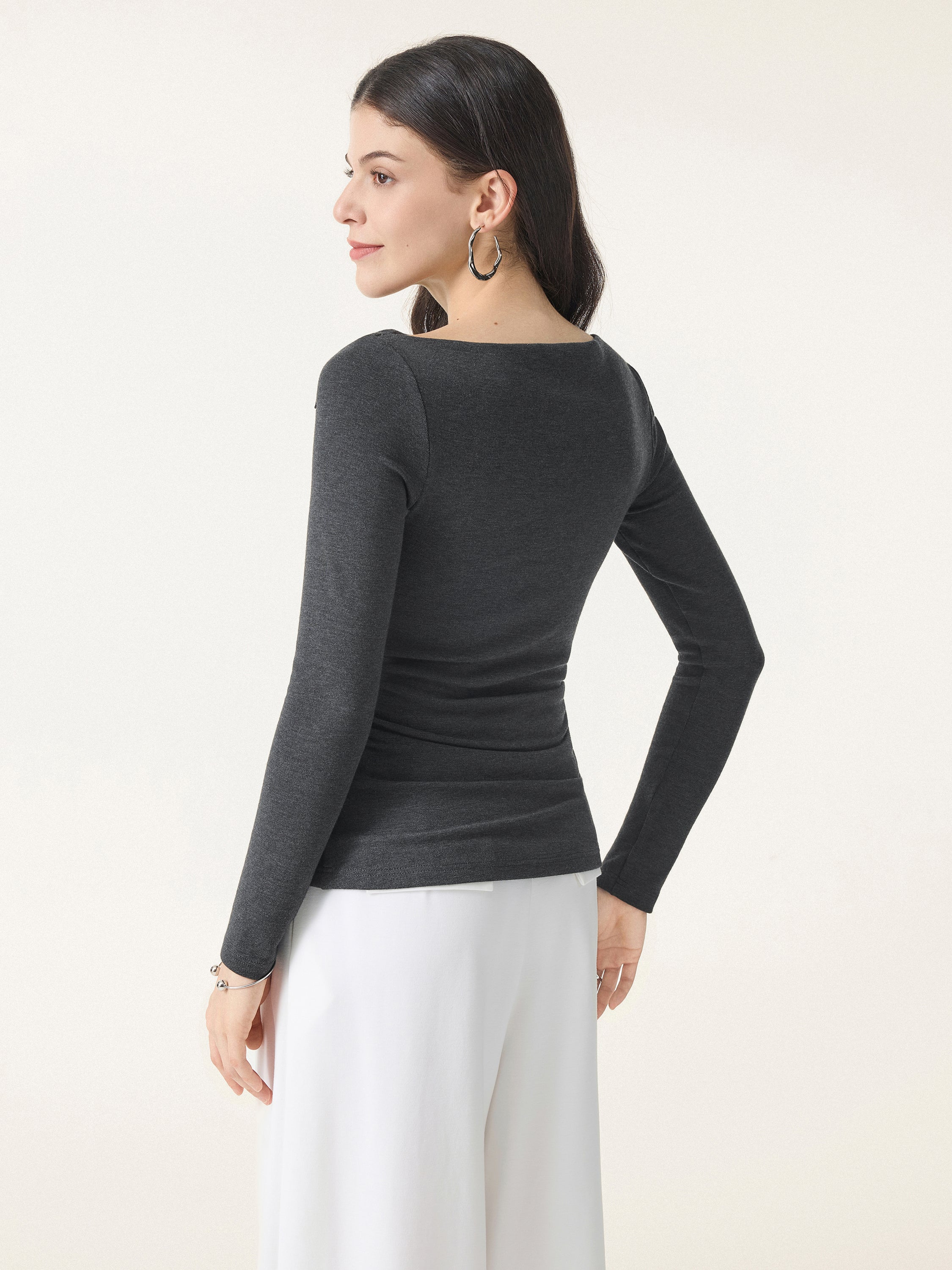 Light Warm Asymmetrical Fold-Over Side Ruched Brami Top
