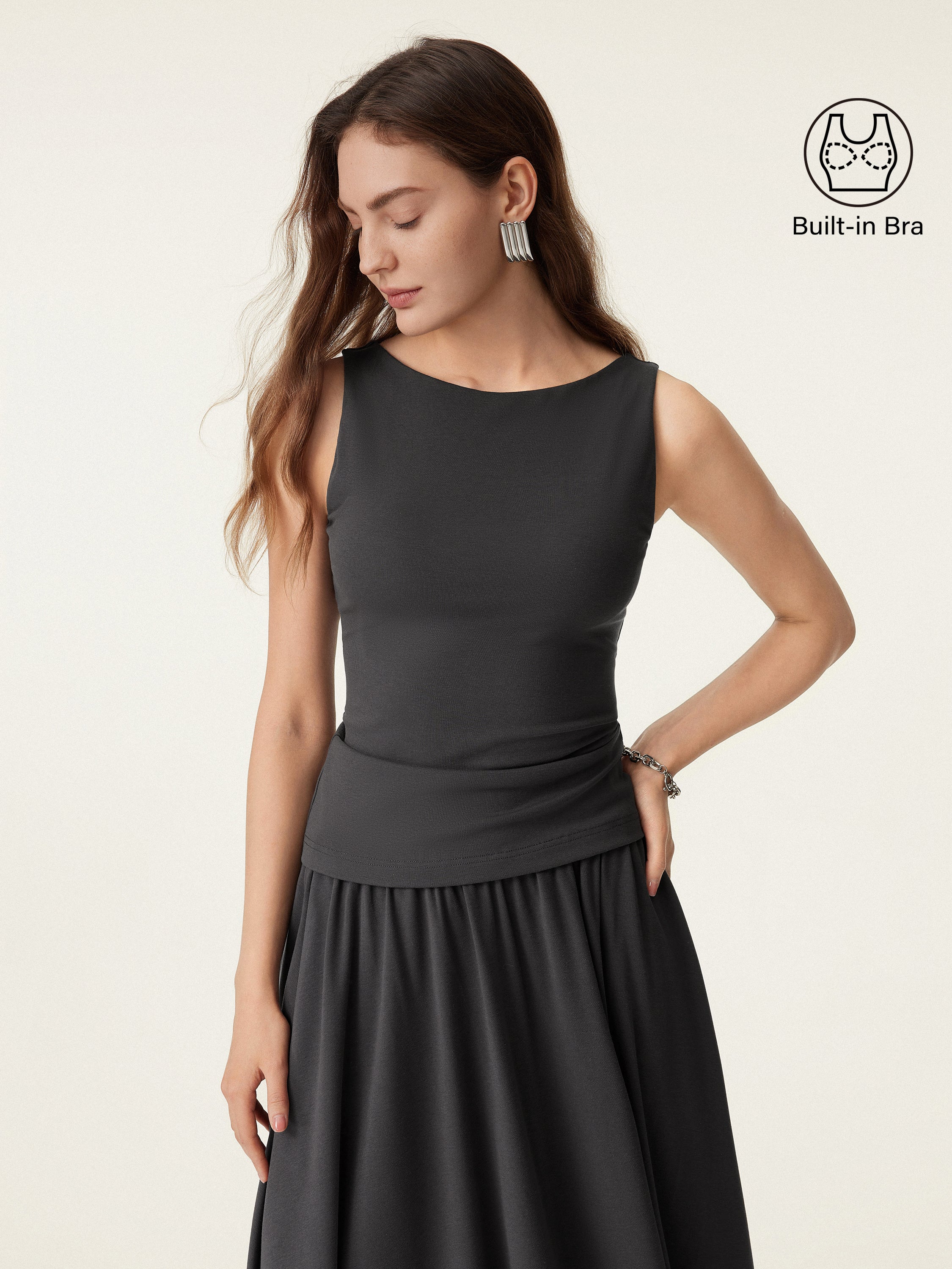 2Pcs Set Stretch Cotton Boatneck Brami Tank