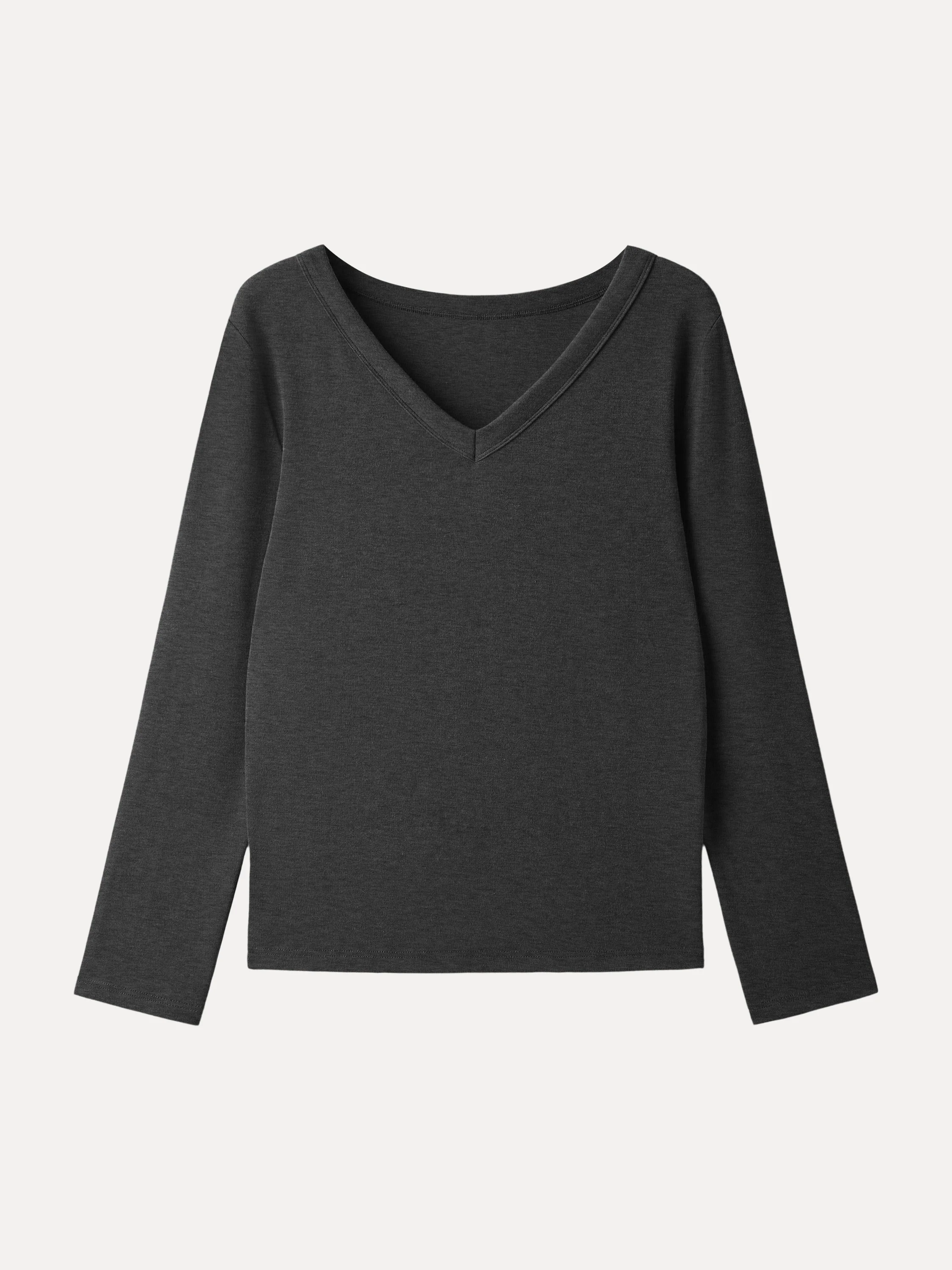 V neck Long Sleeve Top with Close fit Hem
