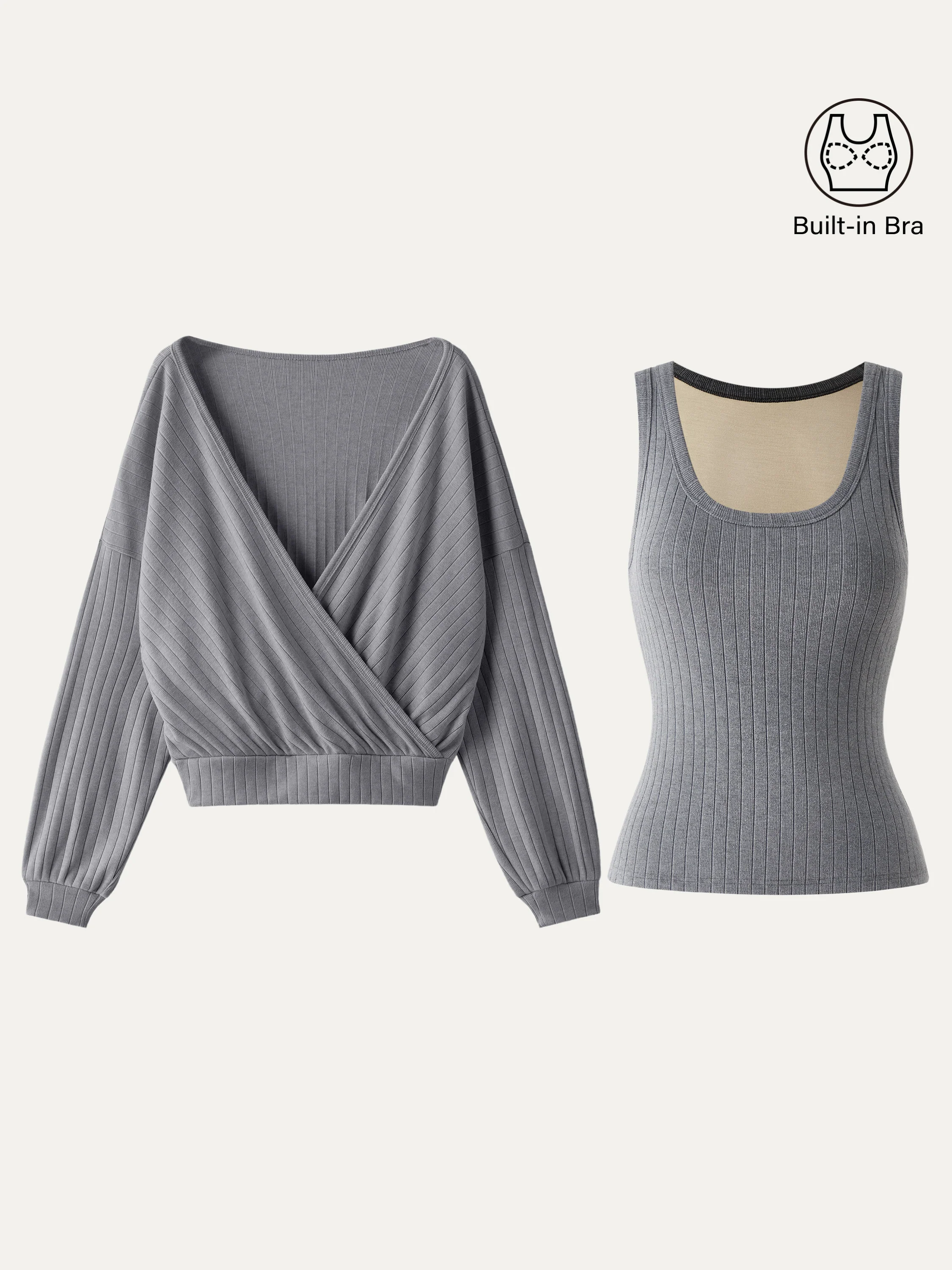 2Pcs Set Wide Rib Scoop Brami Tank & Surplice Top