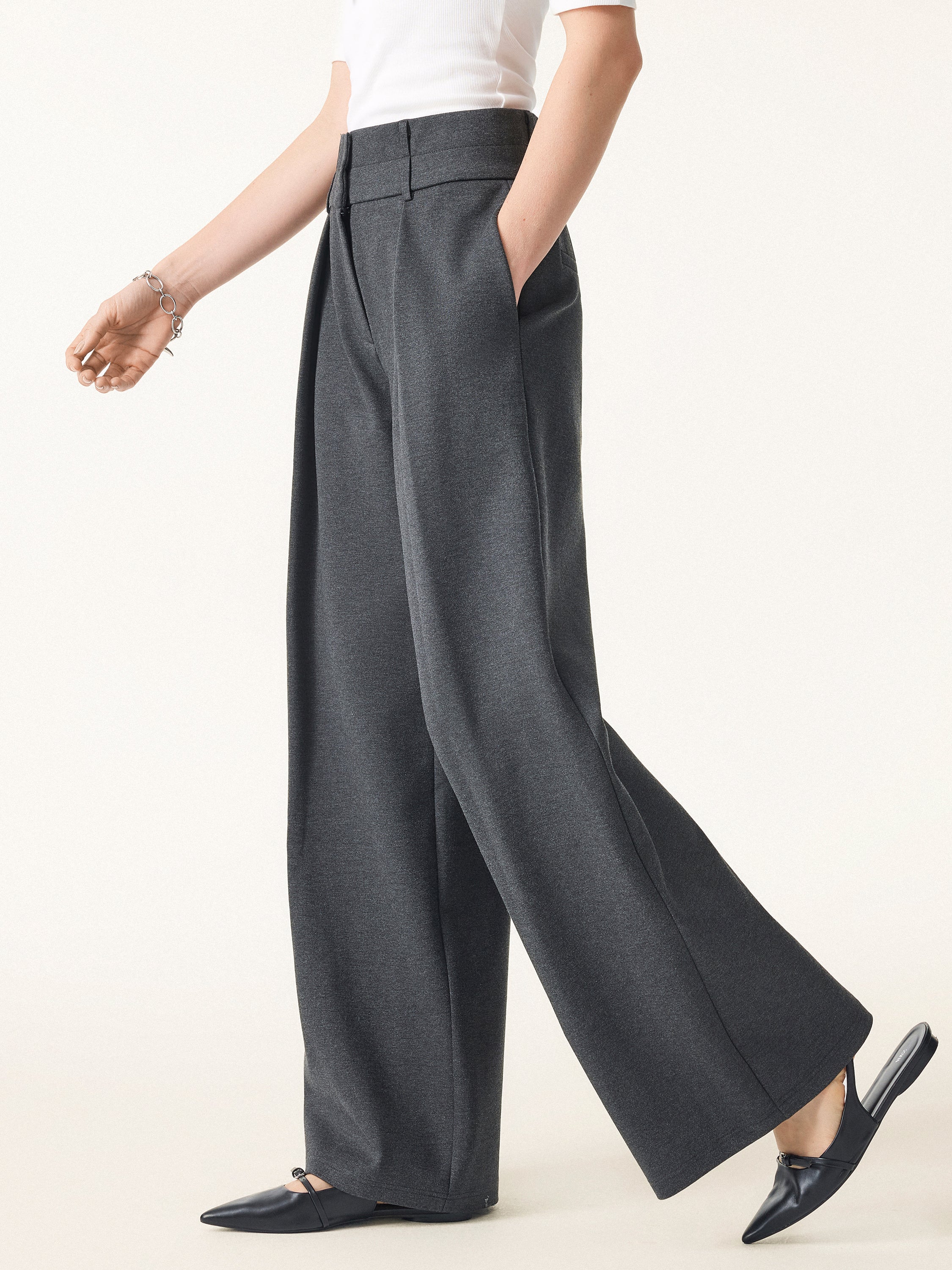 Stretchy High Rise Cropped Wide Leg Pants with Pockets