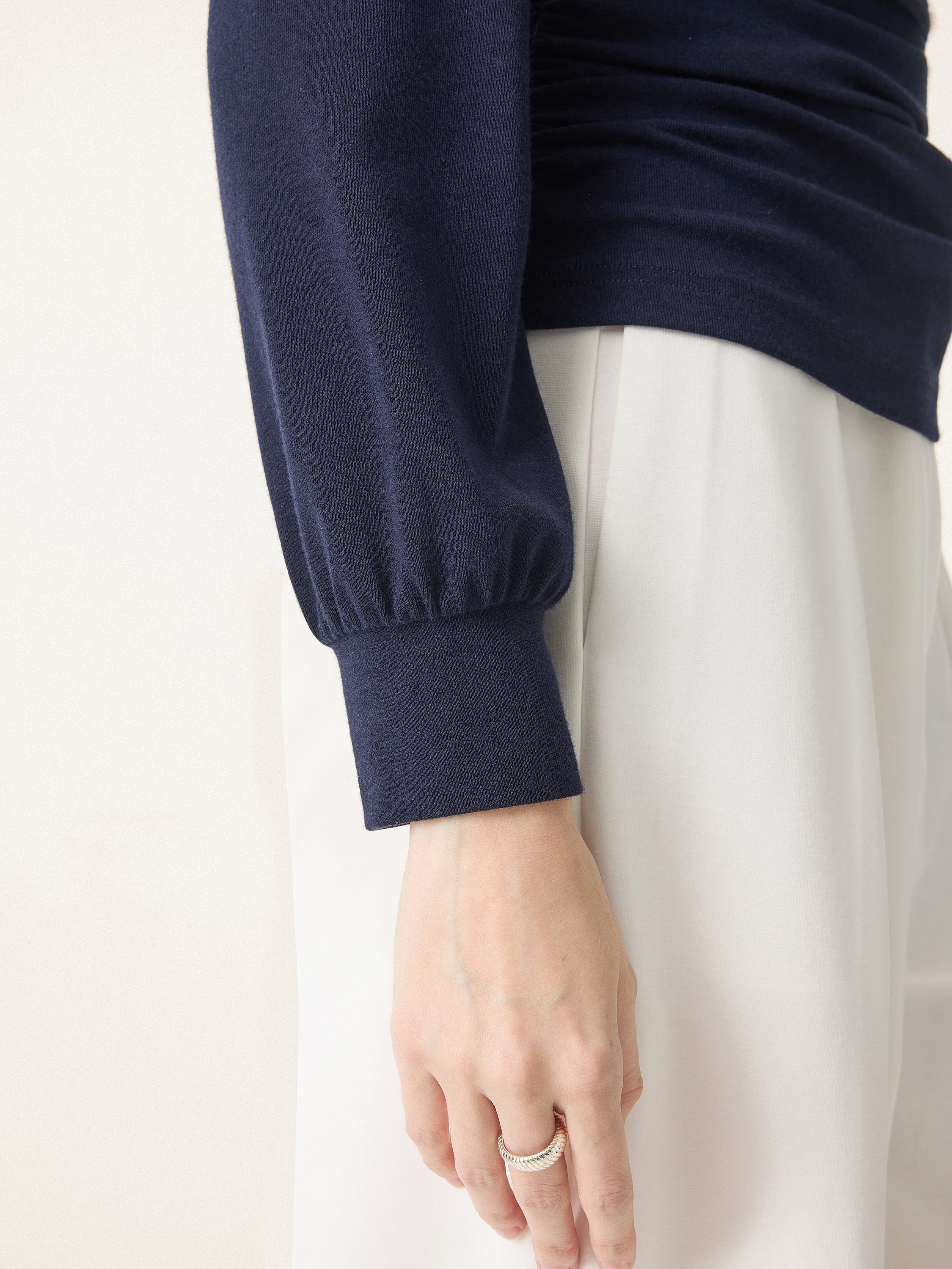 Warm Light Polo Neck Side-Ruched Crop Top