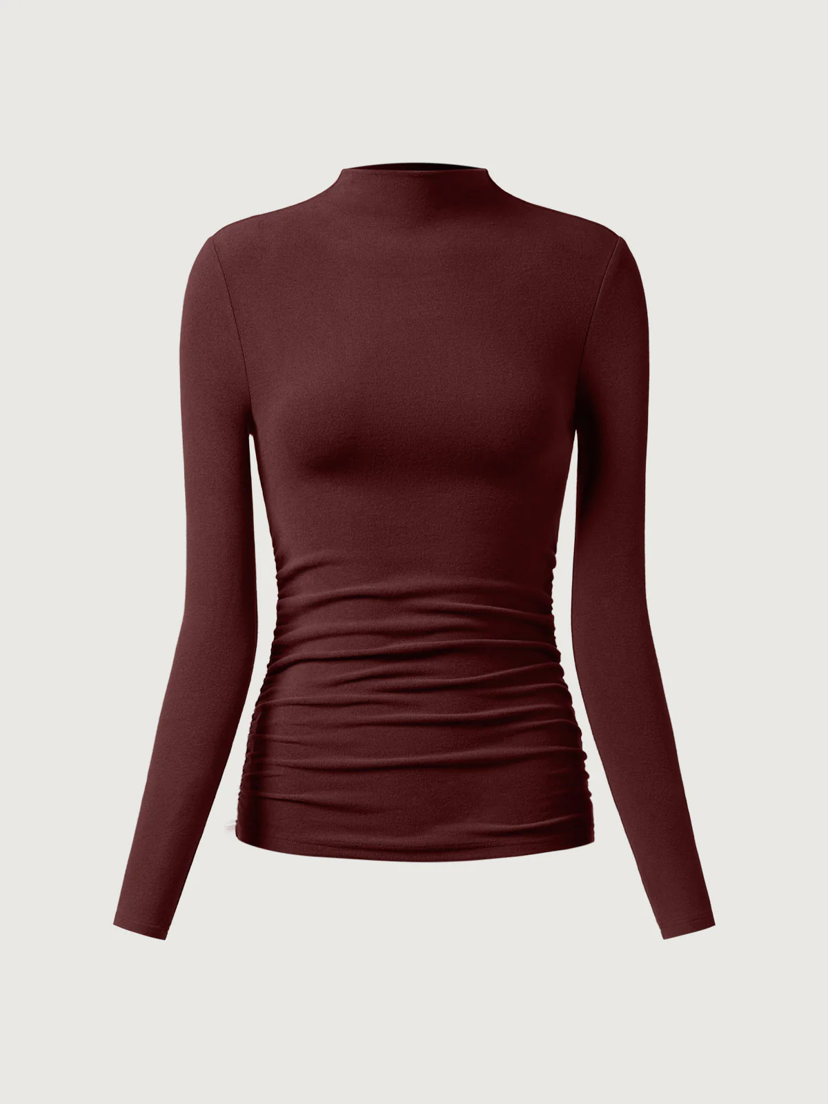 Thermal Ruched Sides Tuckable Mock Neck Top