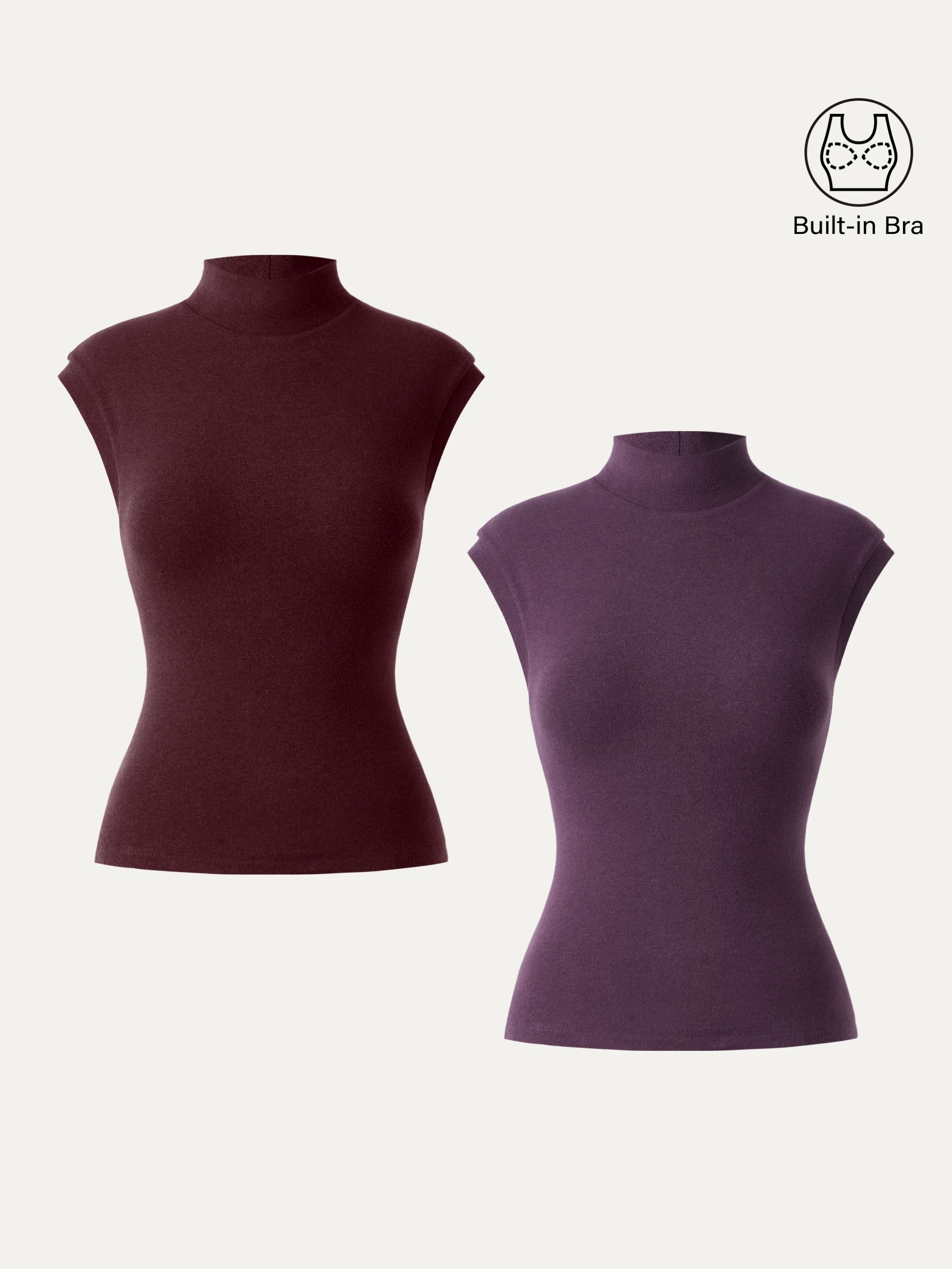 Stretch Cotton Mock Neck Cap Sleeve Brami Top