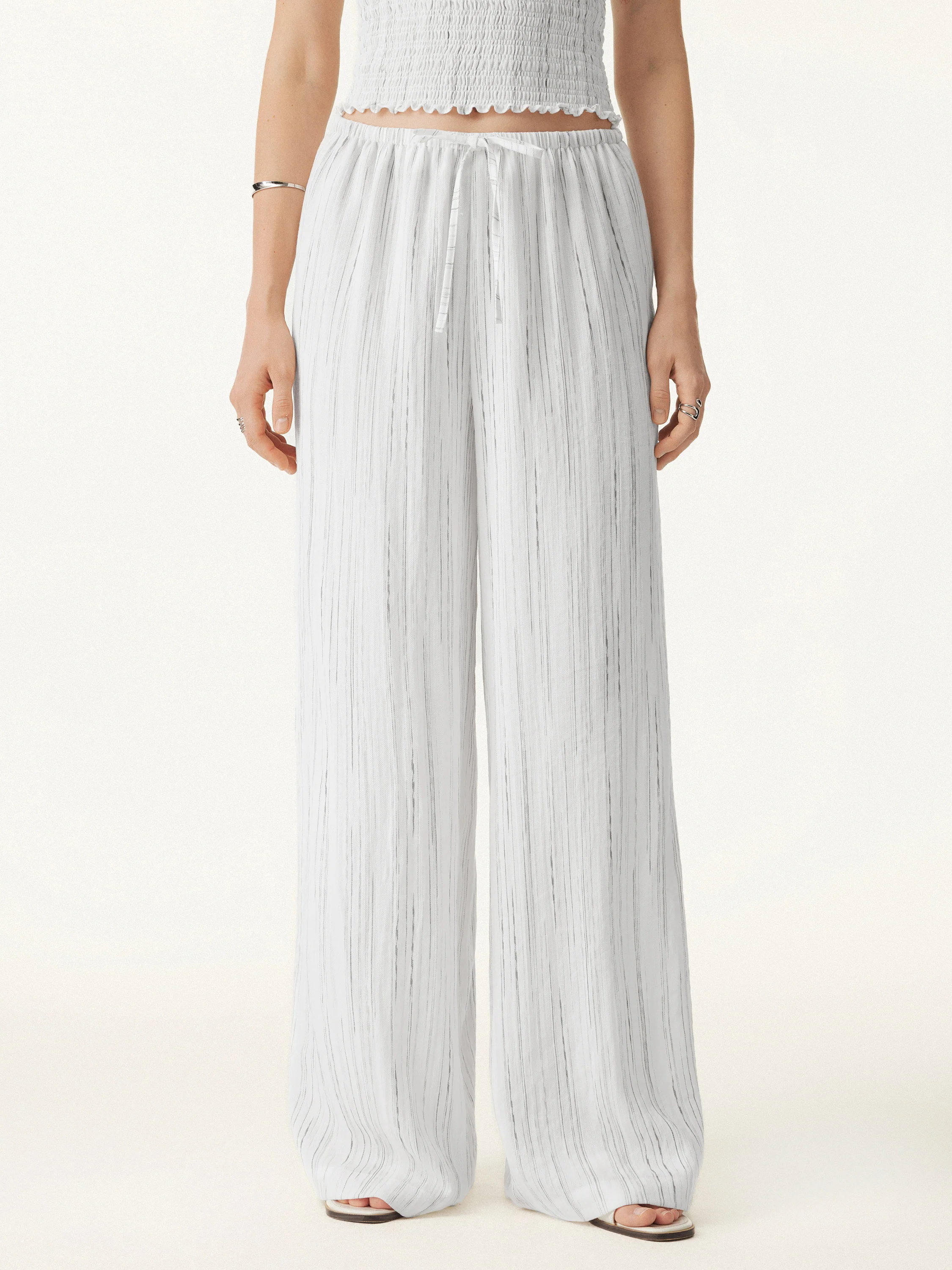 Classic Summer Striped Wide-Leg Pants with Pockets