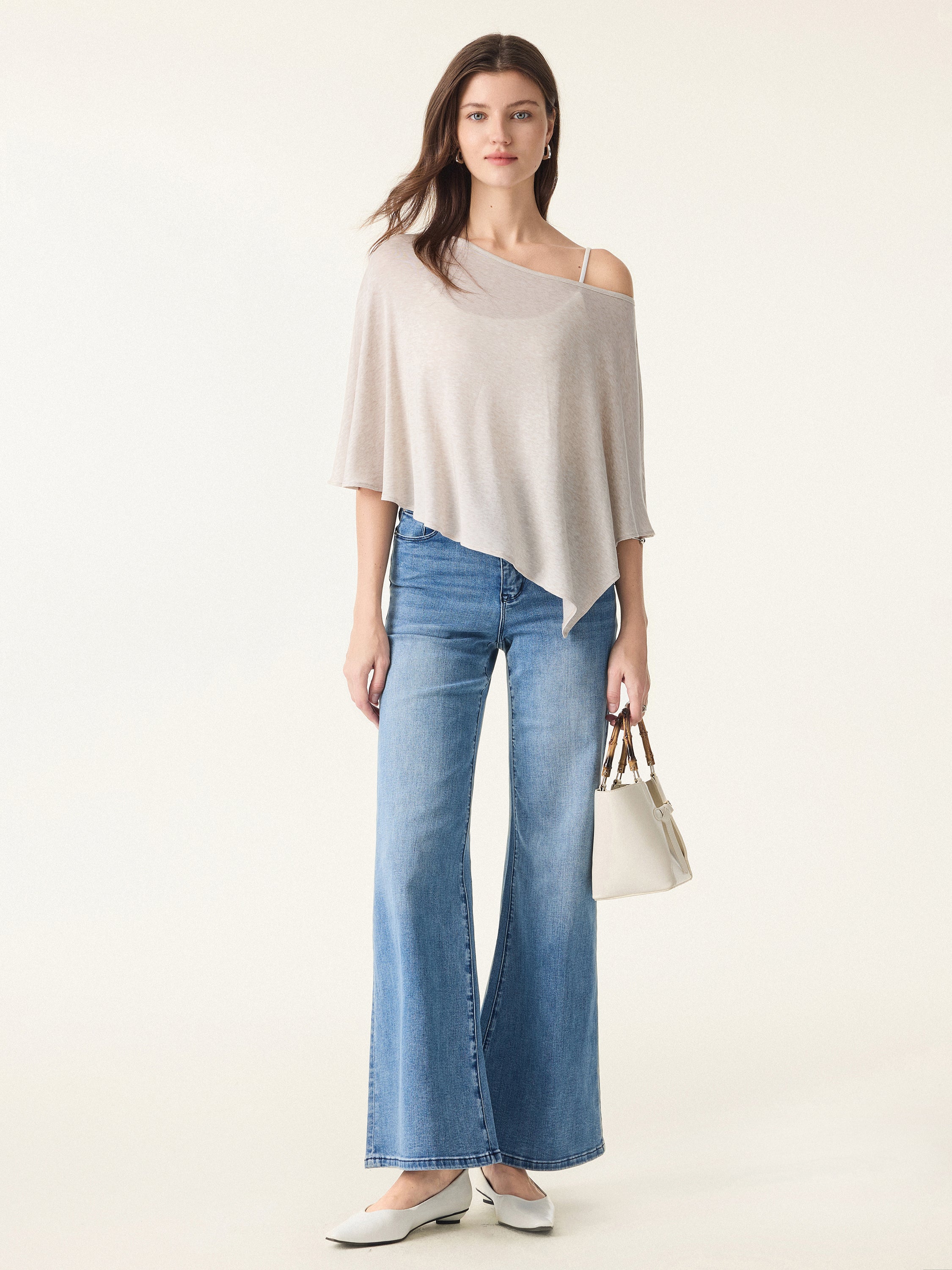 Lyocell Wool Semi-sheer Cape-style Top