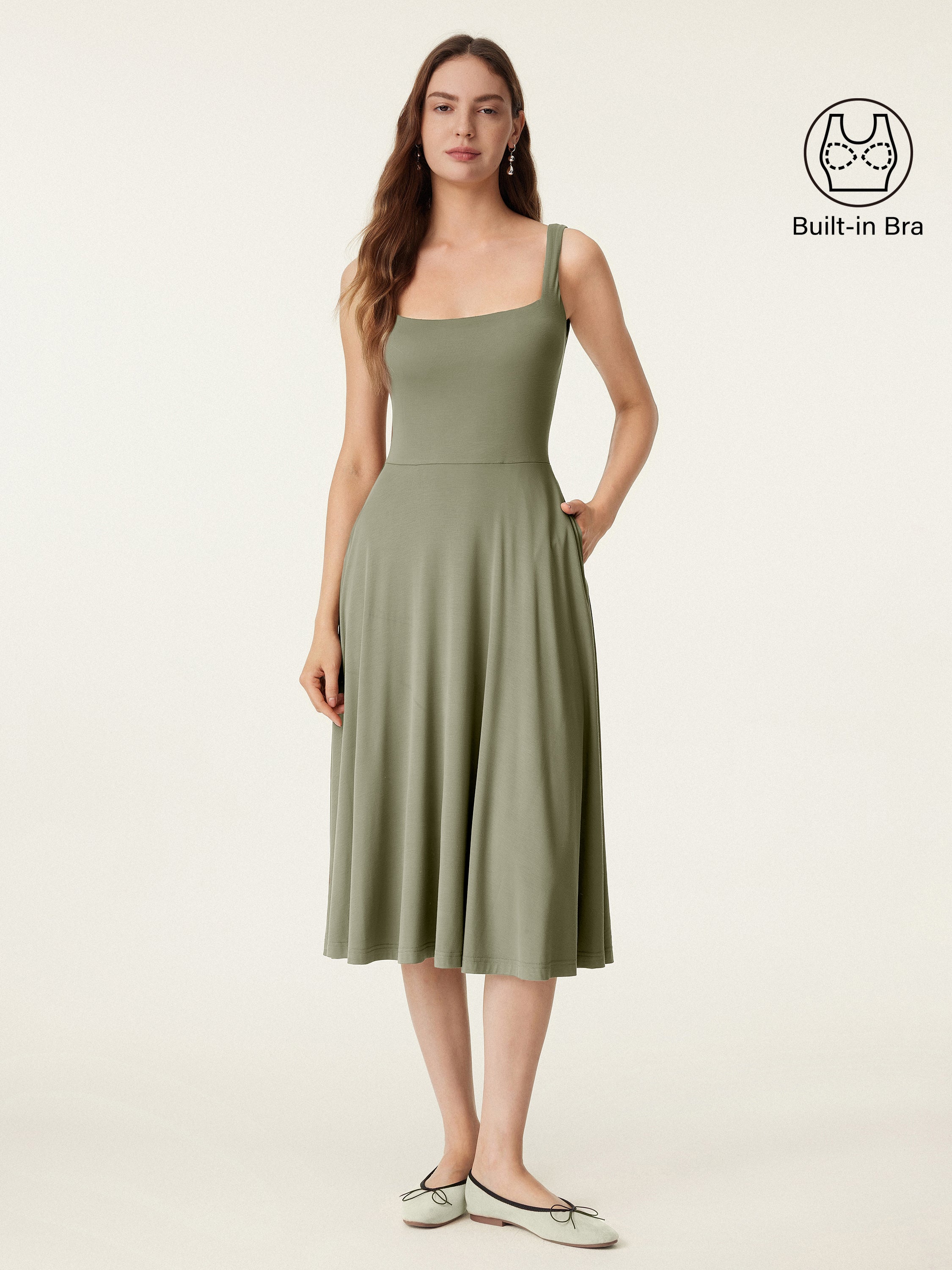 Square Neck Flowy New Airy Brami Midi Dress