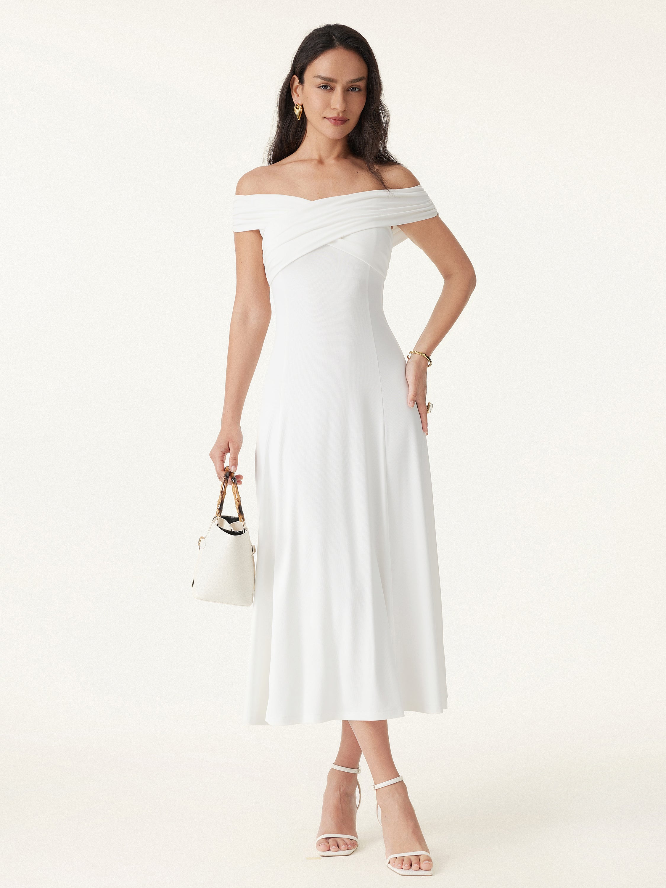 Flowy Criss Cross Off-shoulder Midi Brami Dress