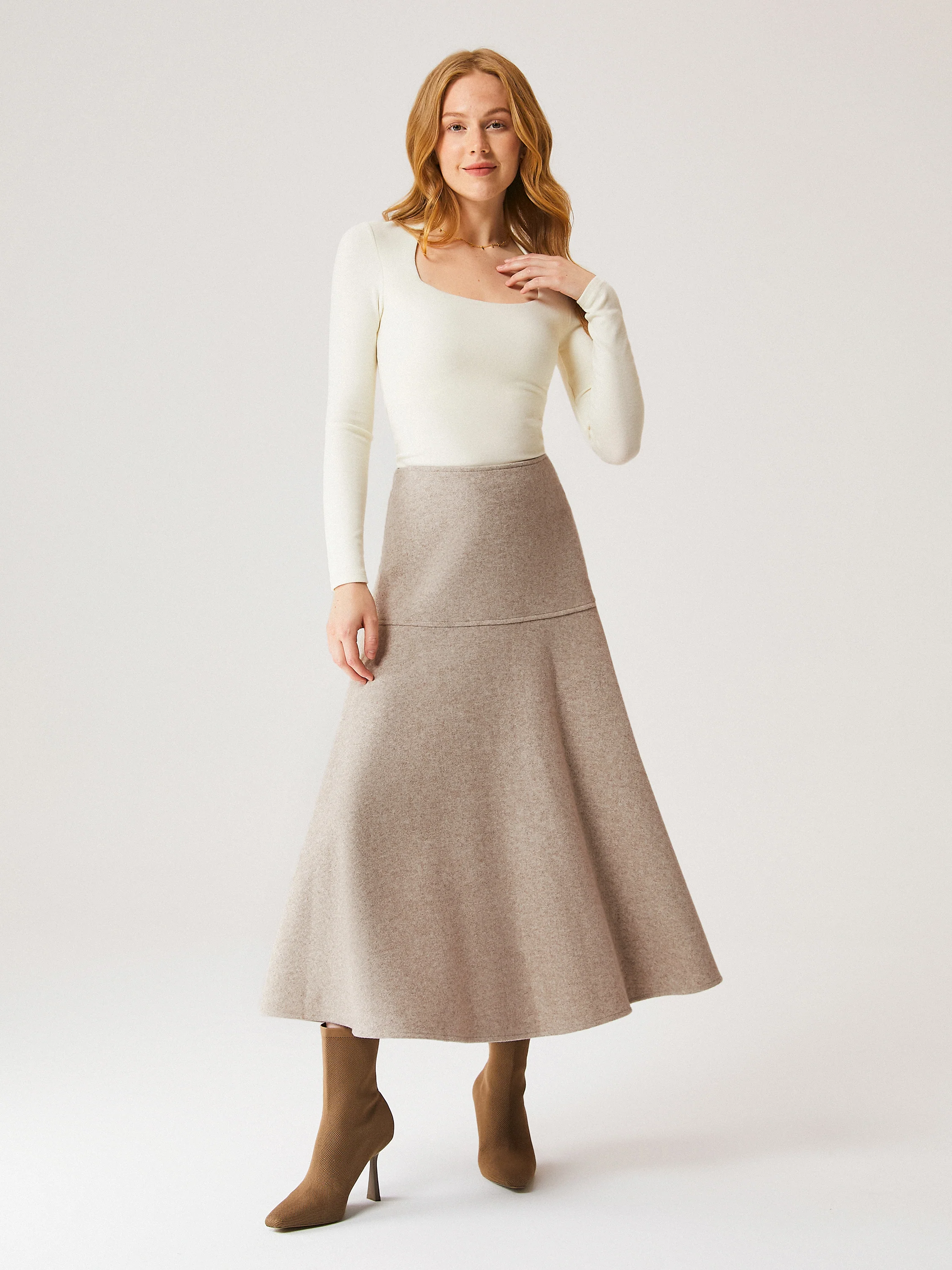 Wool-like Flared Long Skirt