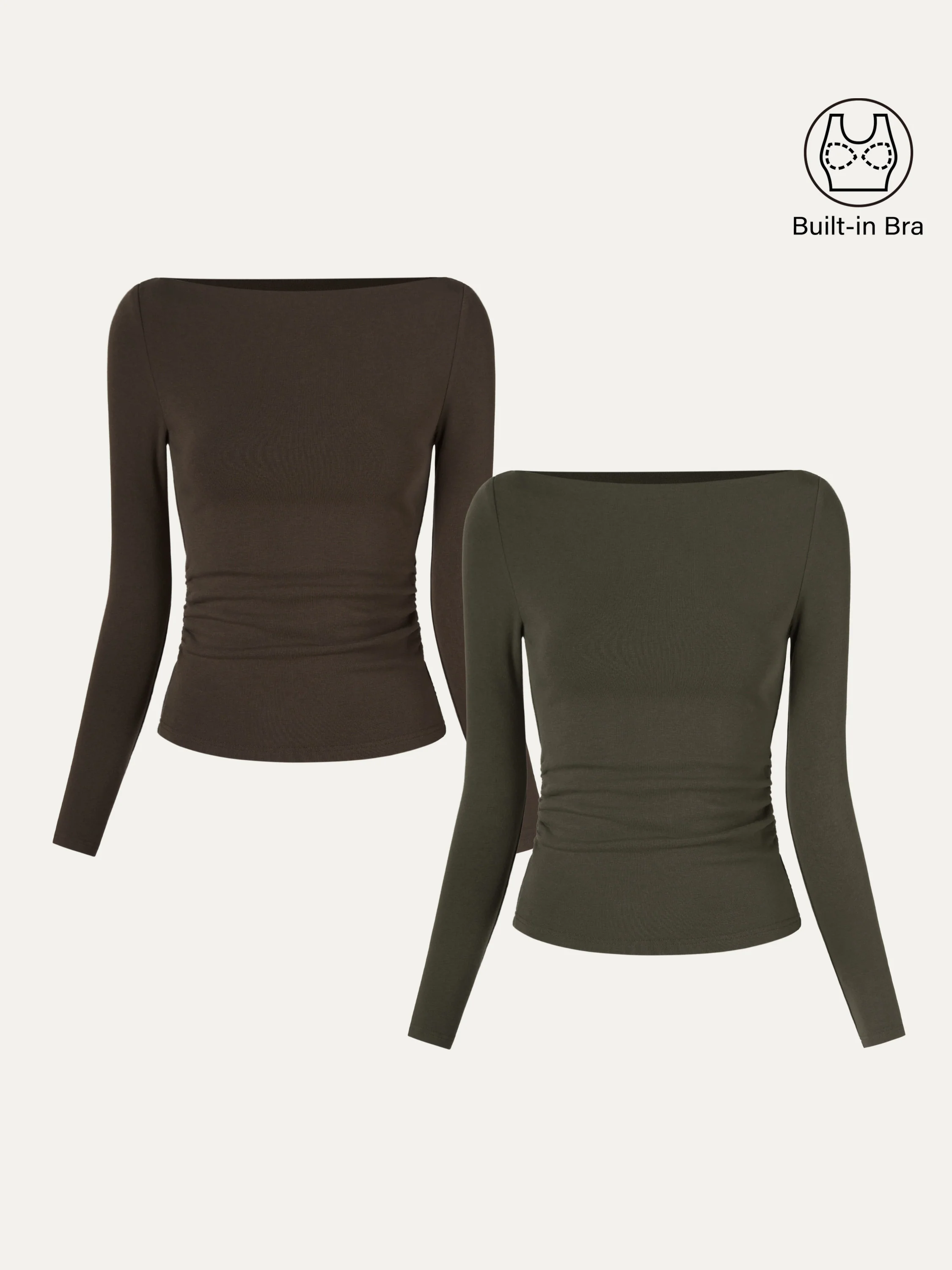 2-Piece Set Modern Side-Ruched Boatneck Bra Top