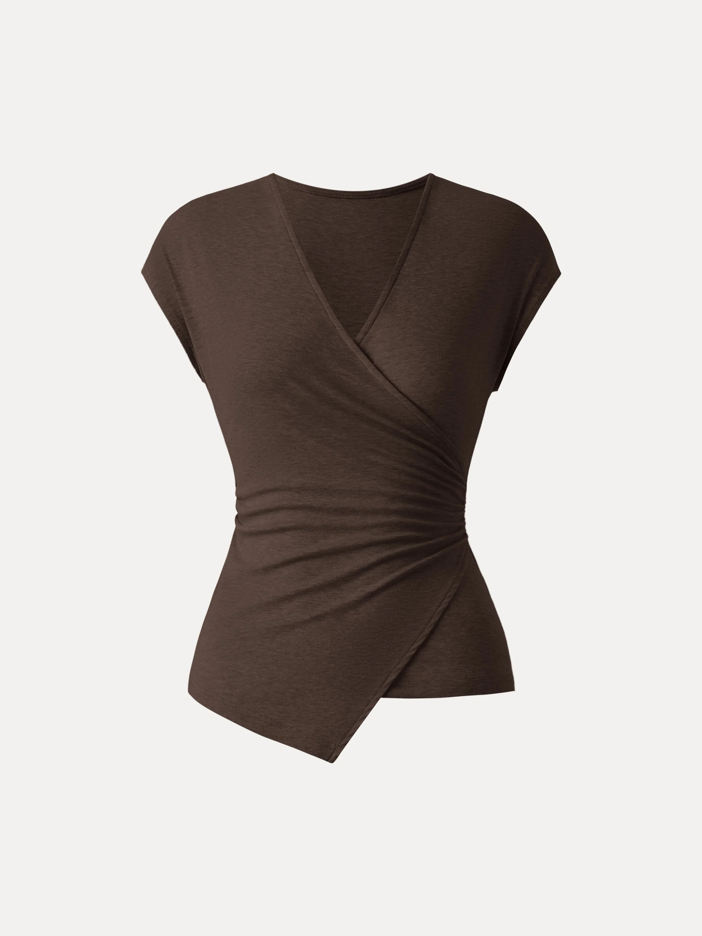 Lyocell Wool Surplice Cap Sleeve Asymmetrical Top