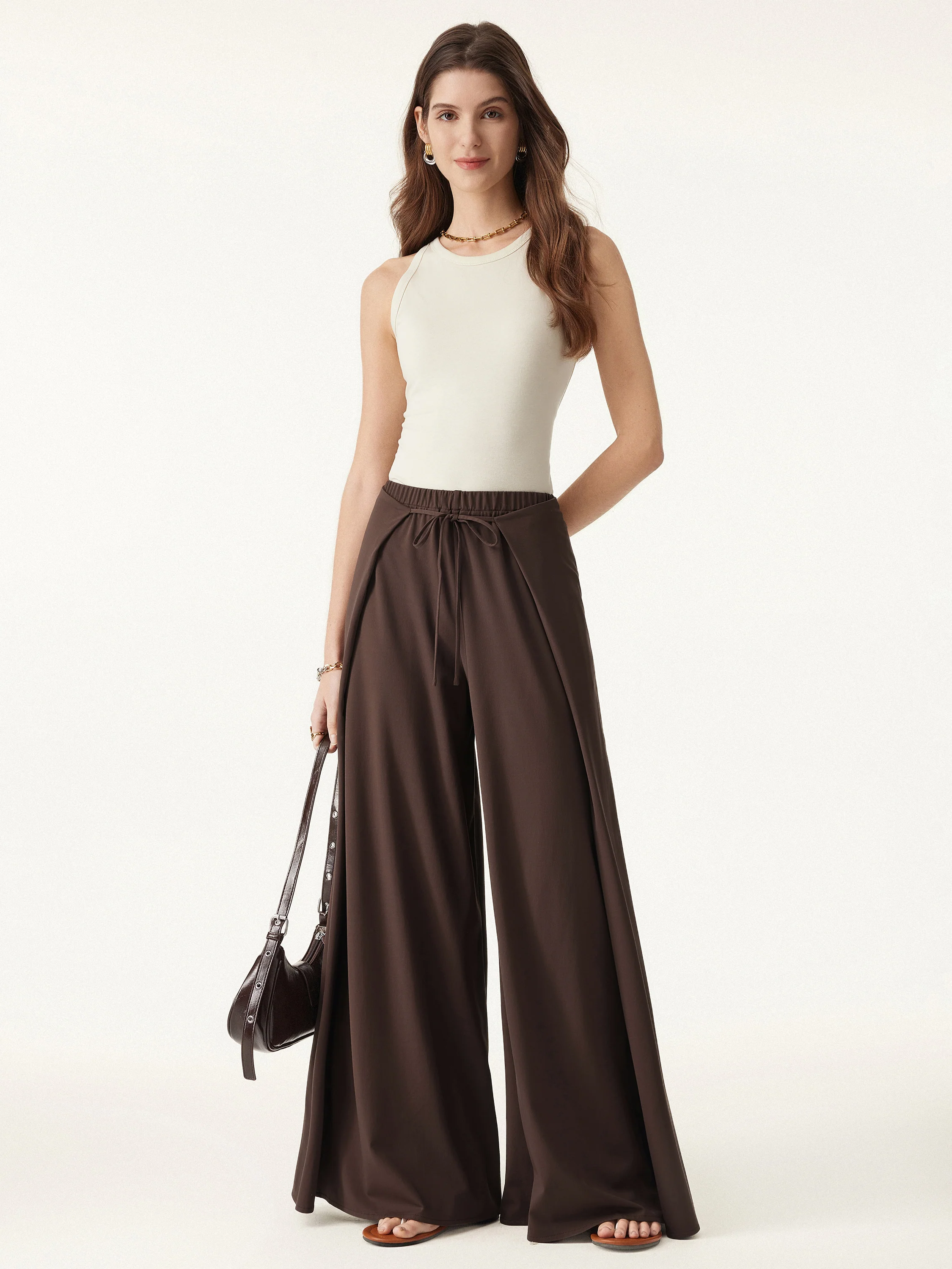 Bamboo Ponte Wrap Tie Palazzo Pants with Pockets