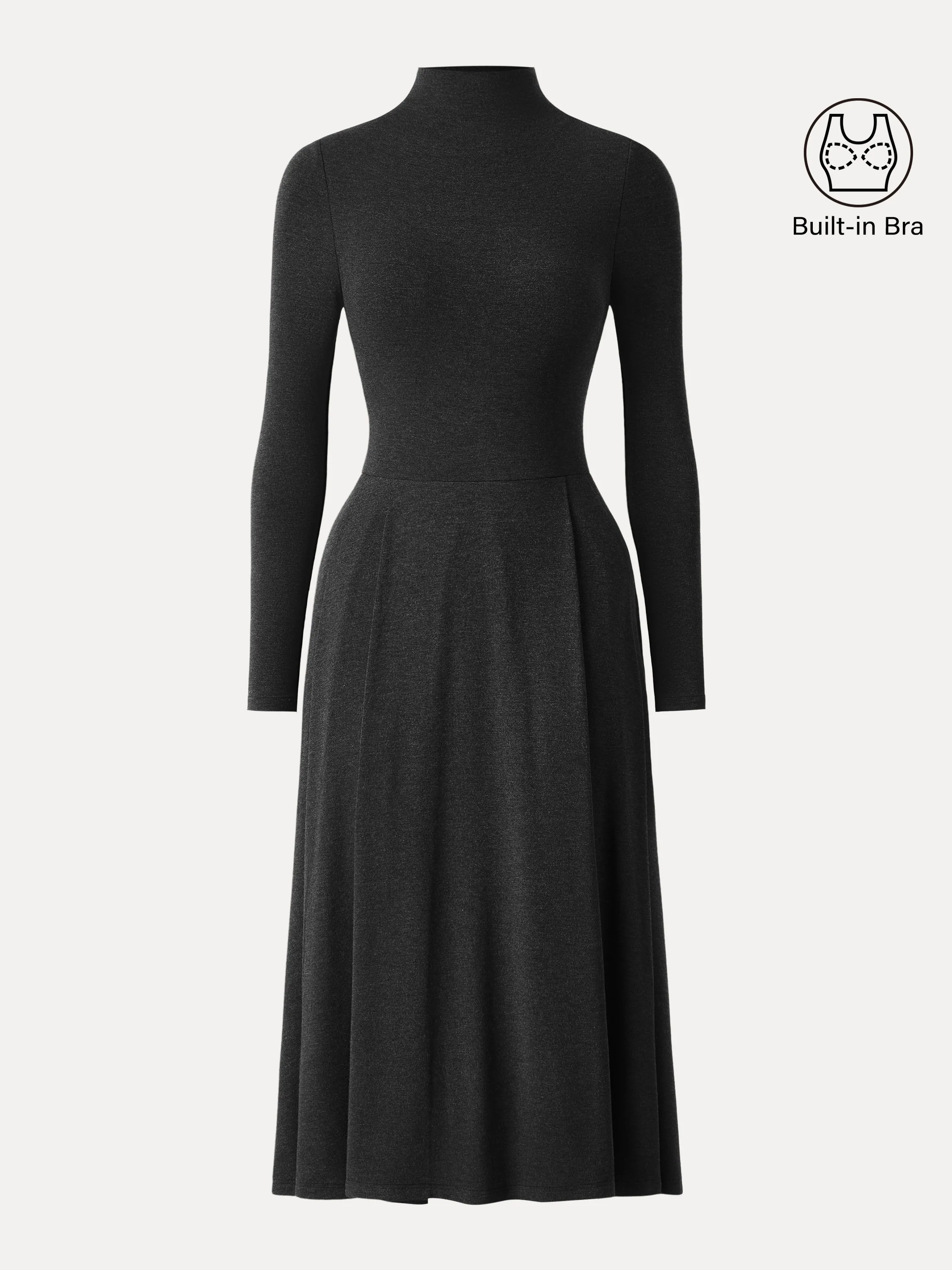 Light Warm Mockneck Pleated Midi Brami Dress with Pockets
