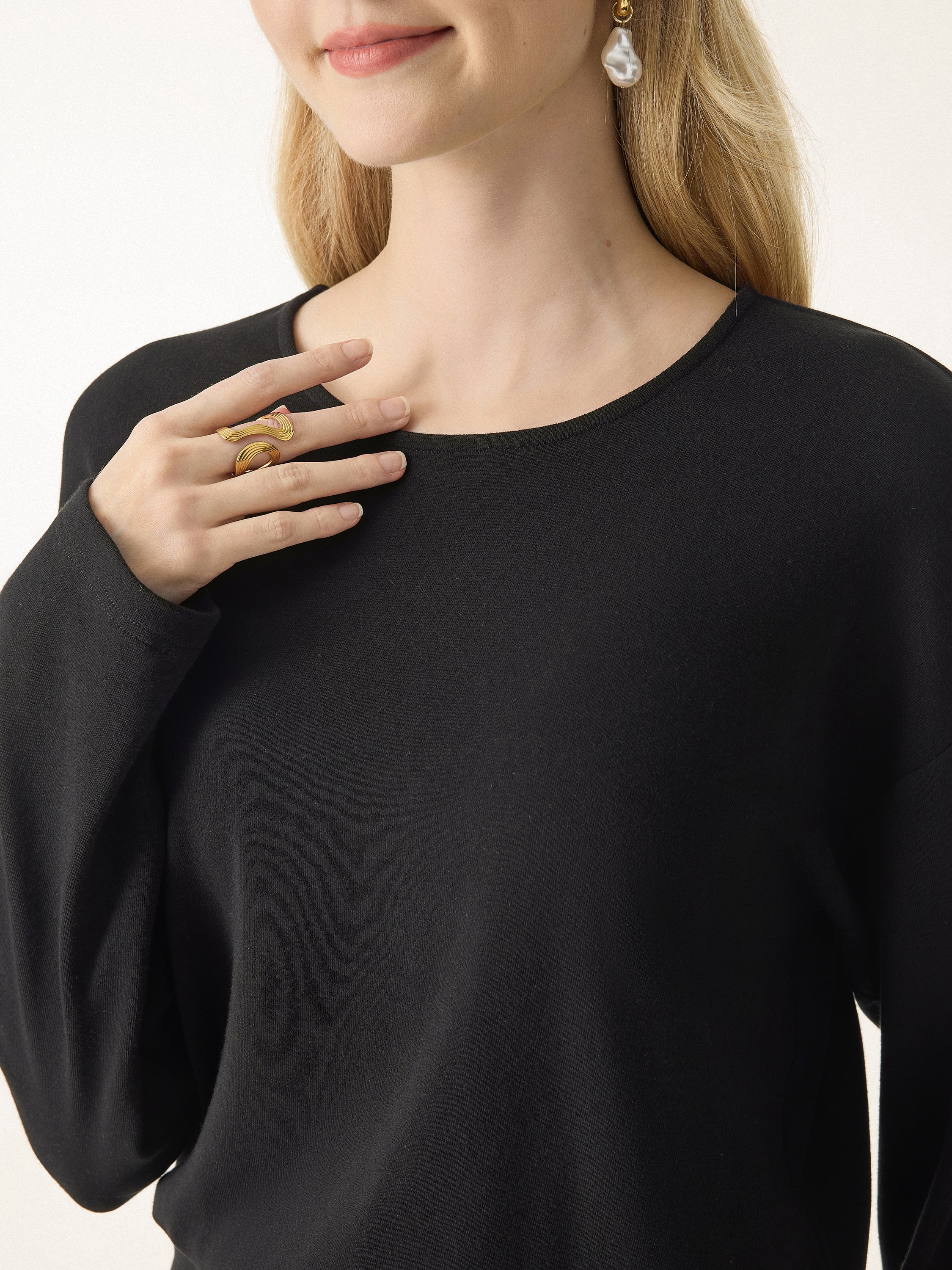 Round Neck Long Sleeve Wrap Hem Mini Dress