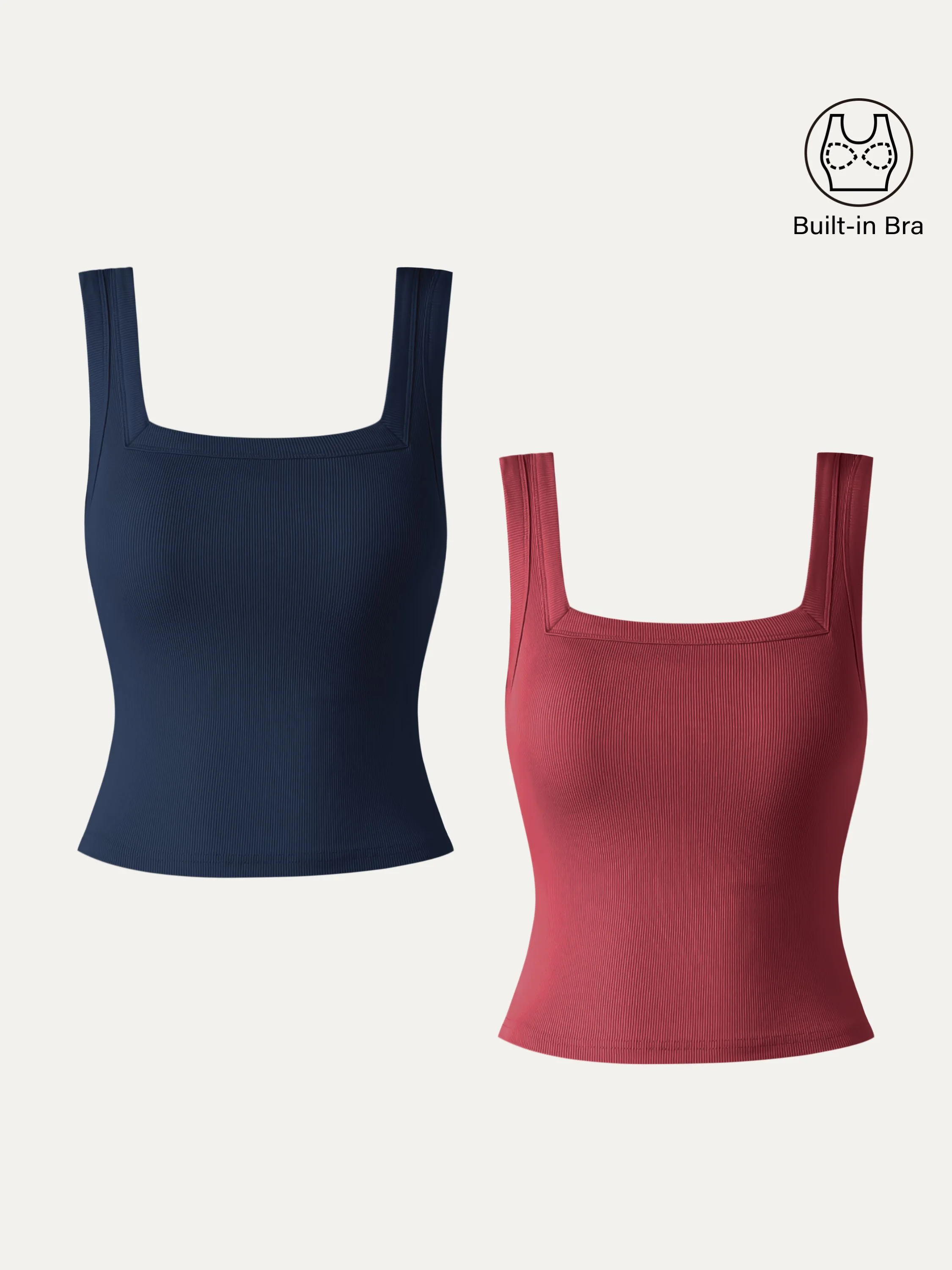 2Pcs Set Cropped Slinky Square Open-Back Brami Tank Top