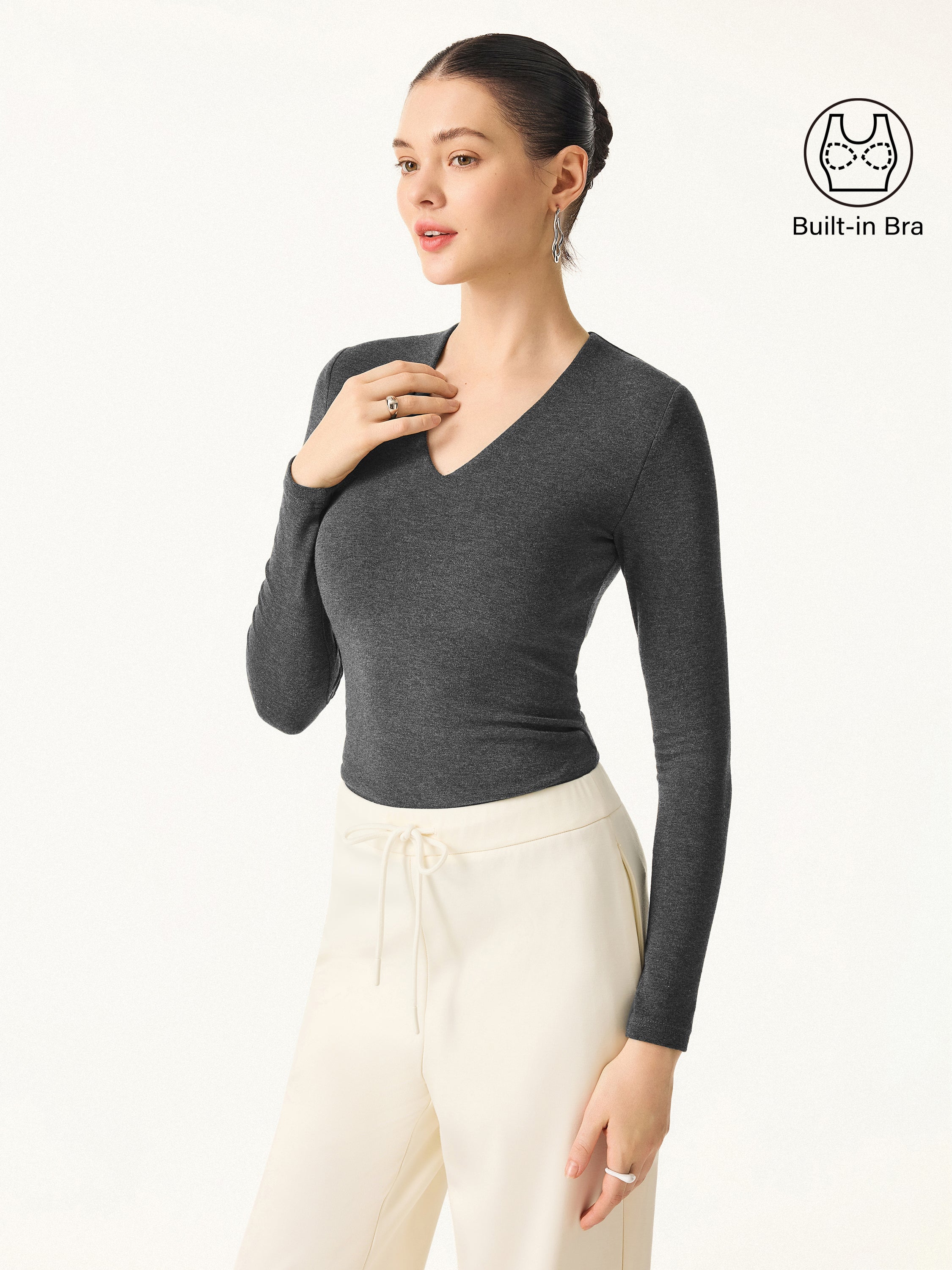Stretchable Cotton V-Neck Long-Sleeve Brami Top
