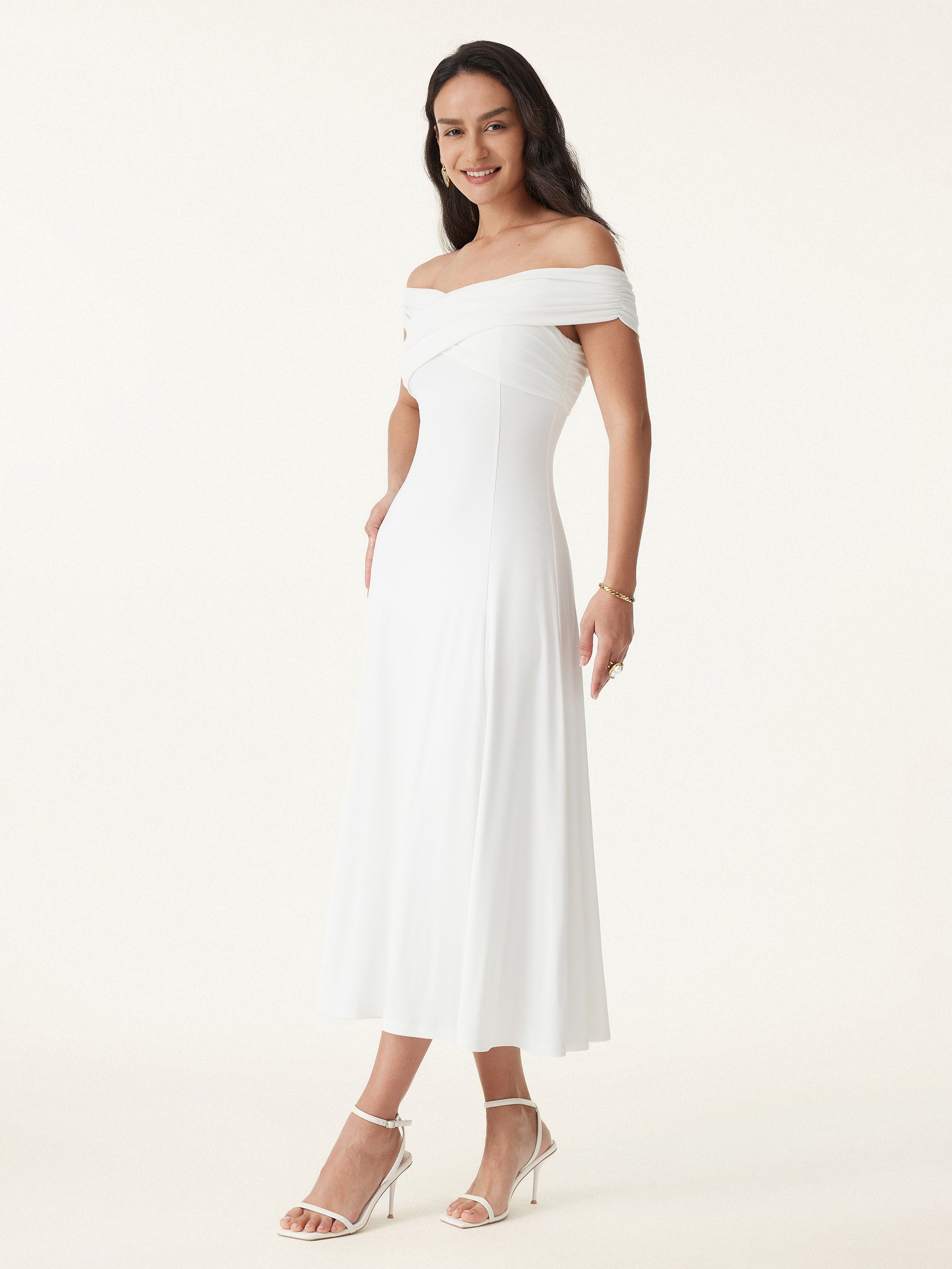 Flowy Criss Cross Off-shoulder Midi Brami Dress