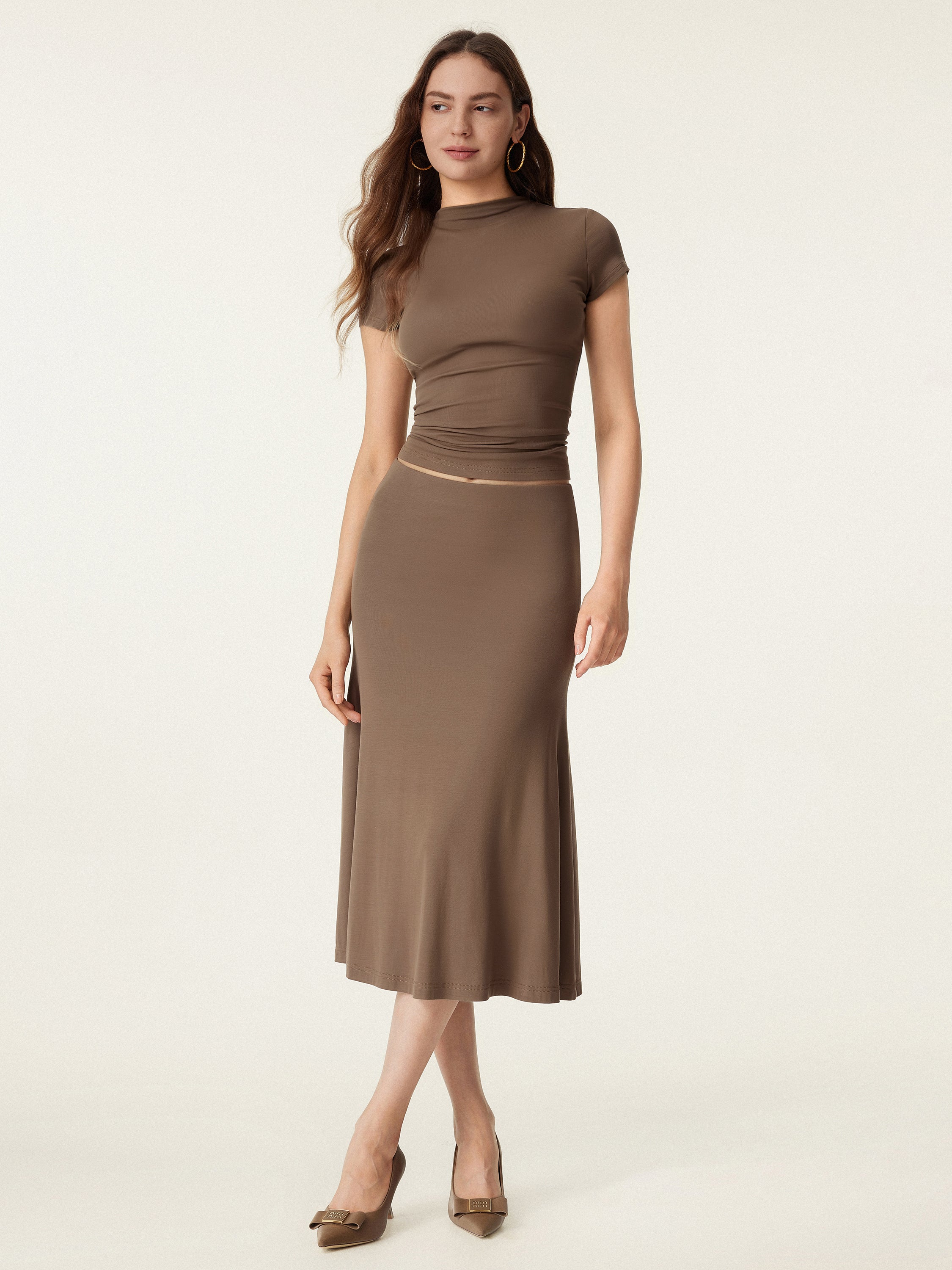 Breezy Slip-on Mermaid Midi Skirt