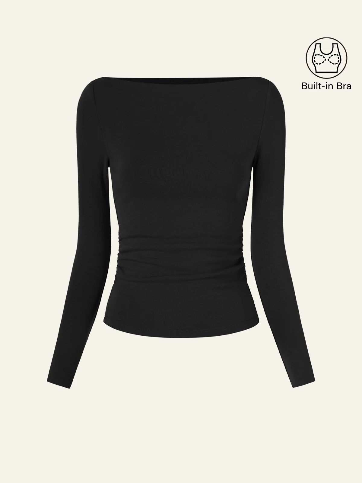 Contemporary Side-Ruched Boatneck Bra Top