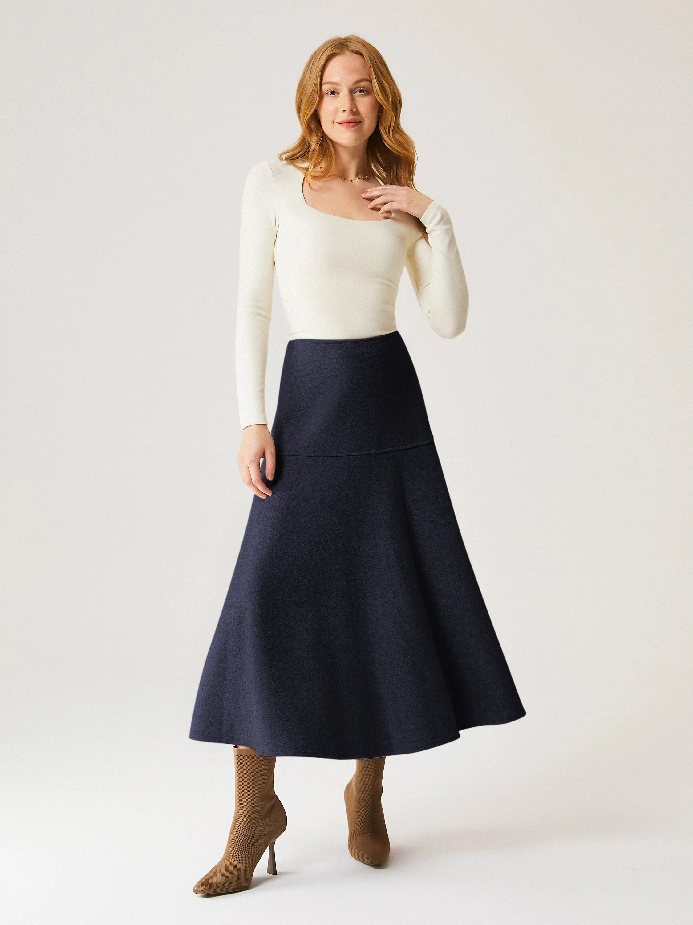 Wool-like Flared Long Skirt