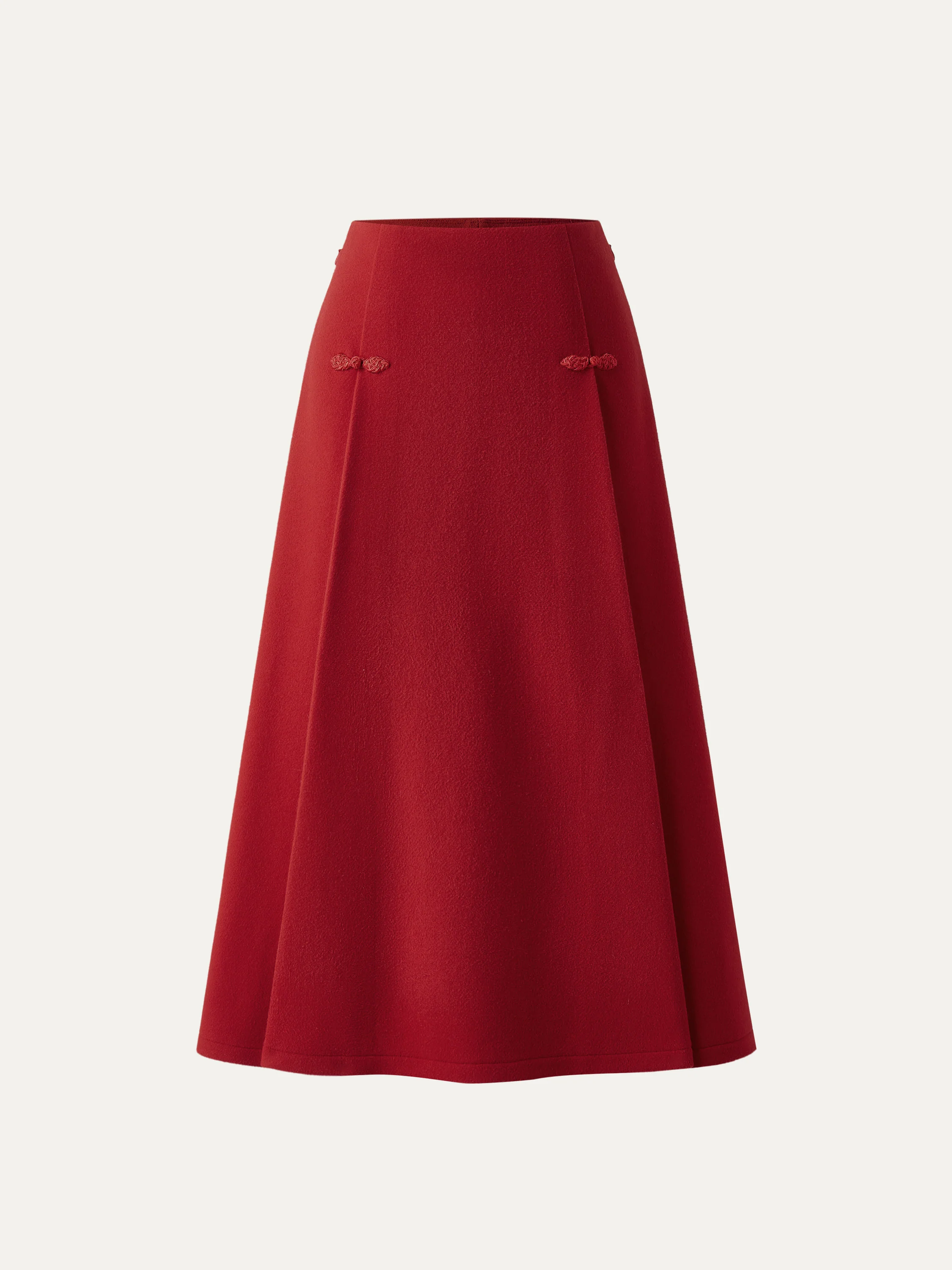 Wool-like Frog Button A-Line Midi Skirt
